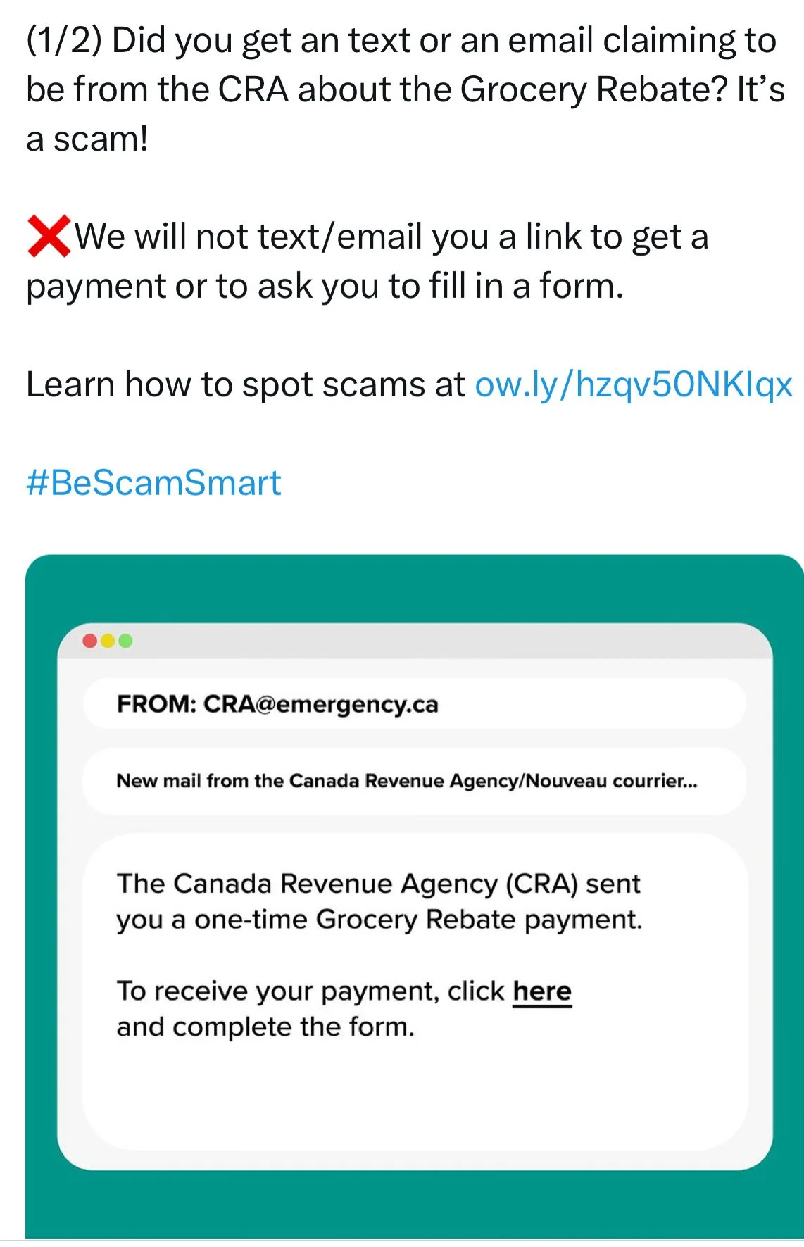CRA Warns About Grocery Rebate Scam