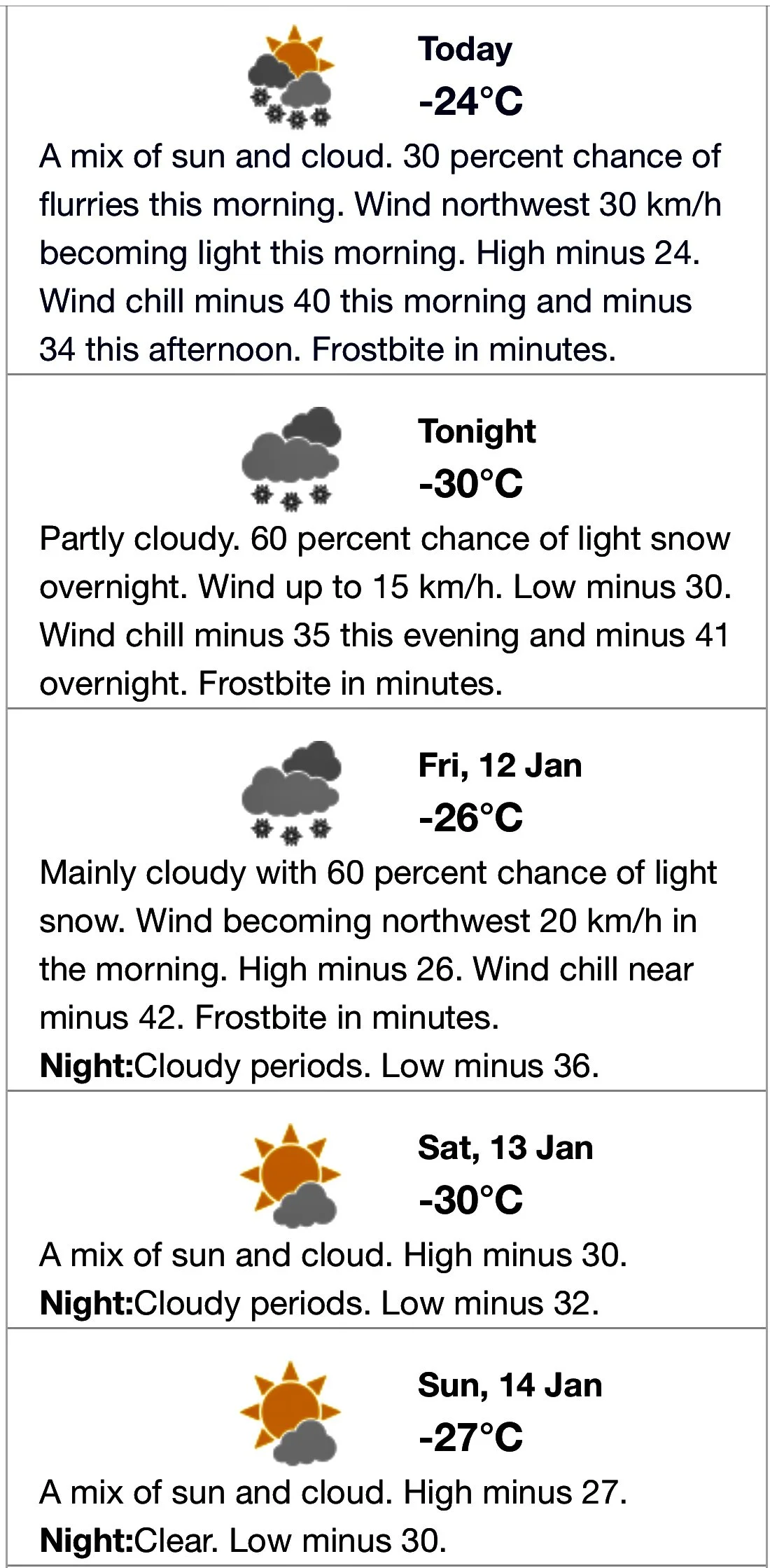 Environment Canada Issues Extreme Cold Warning
