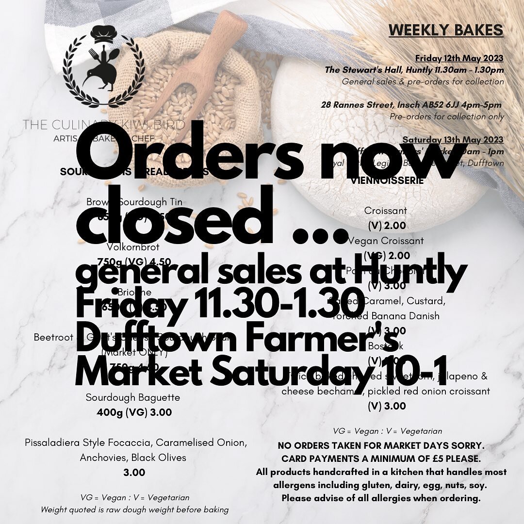 No more orders being taken for this week folks. I will have extra for general sale at Huntly and Dufffown. #artisanbaker #awardwinningbaker #awardwinningbakery #sourdough #viennoisserie