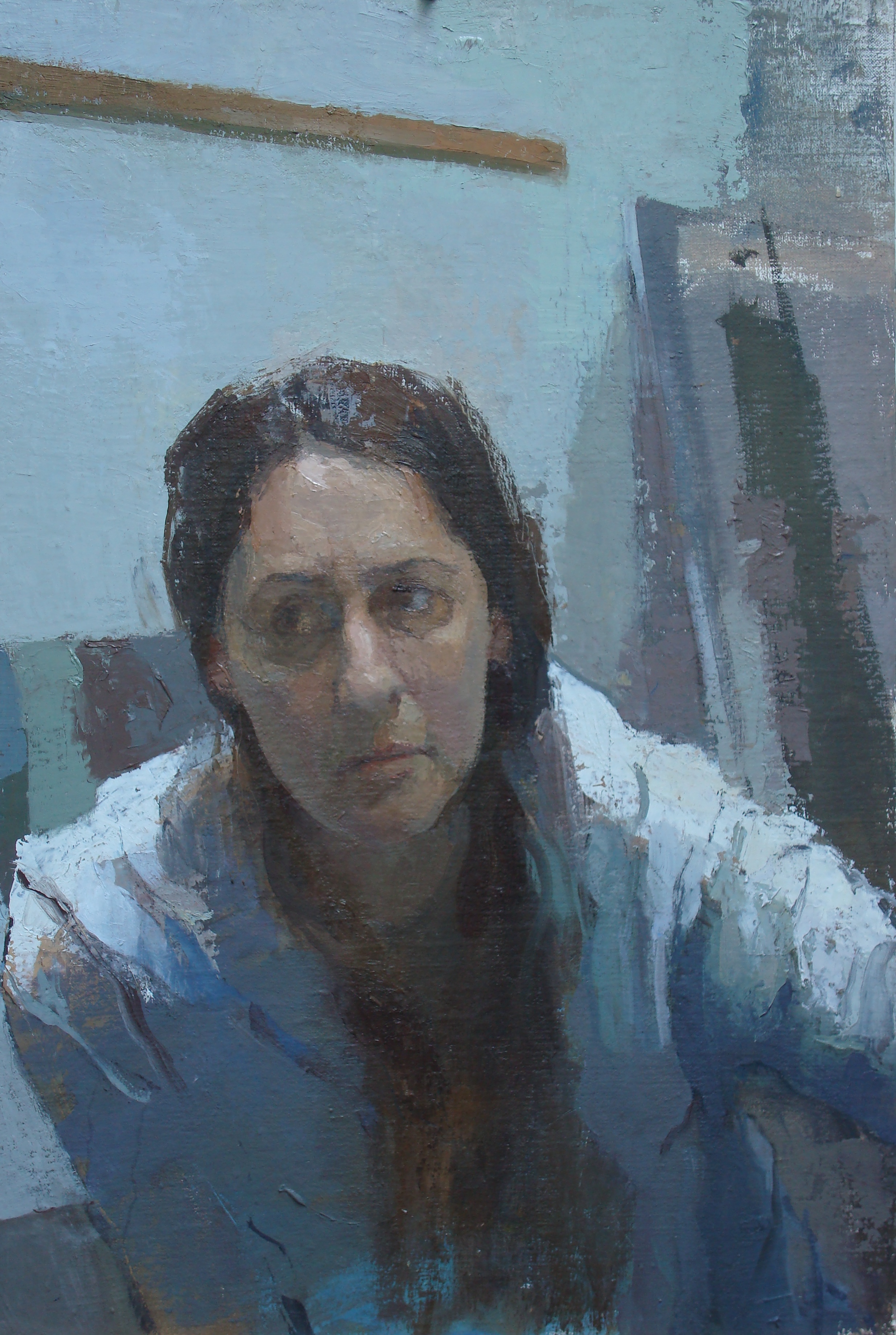   Self at 42   2014  24” x 16”  oil on linen glued to board 