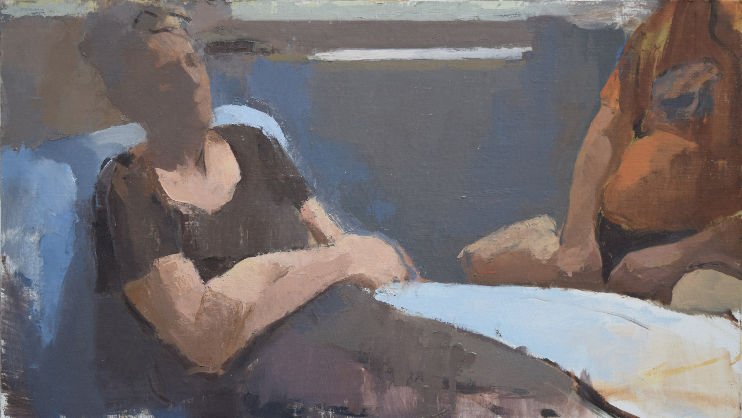   Mom and Paul   2014  19” x 34”  oil on linen 