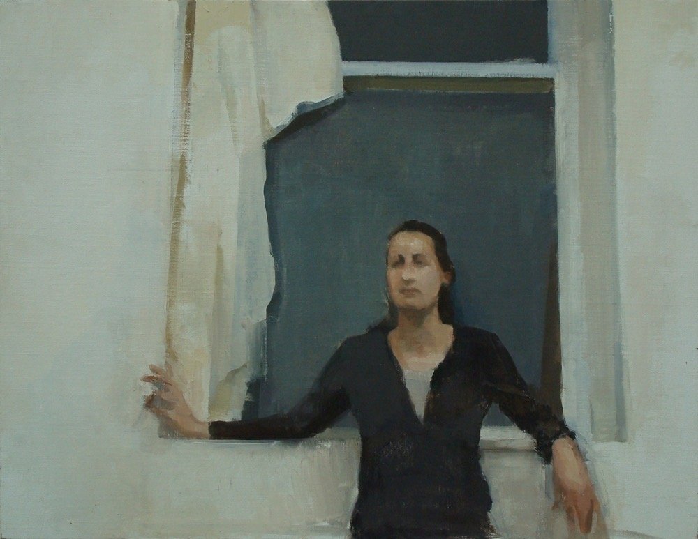   Kali by the window   2010  dimensions?  oil on linen glued to board 