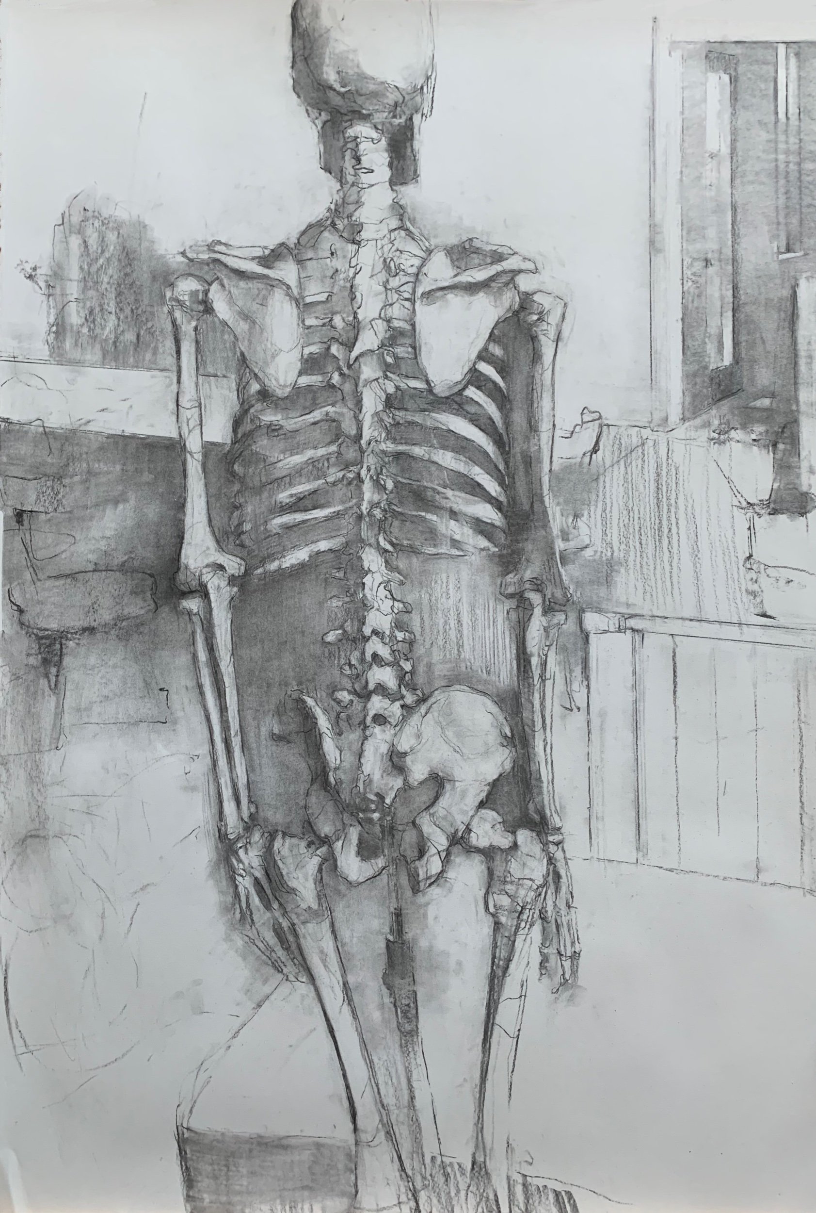   Skeleton 2 (in the Alabama studio)   2021  44” x 30”  Charcoal on paper   