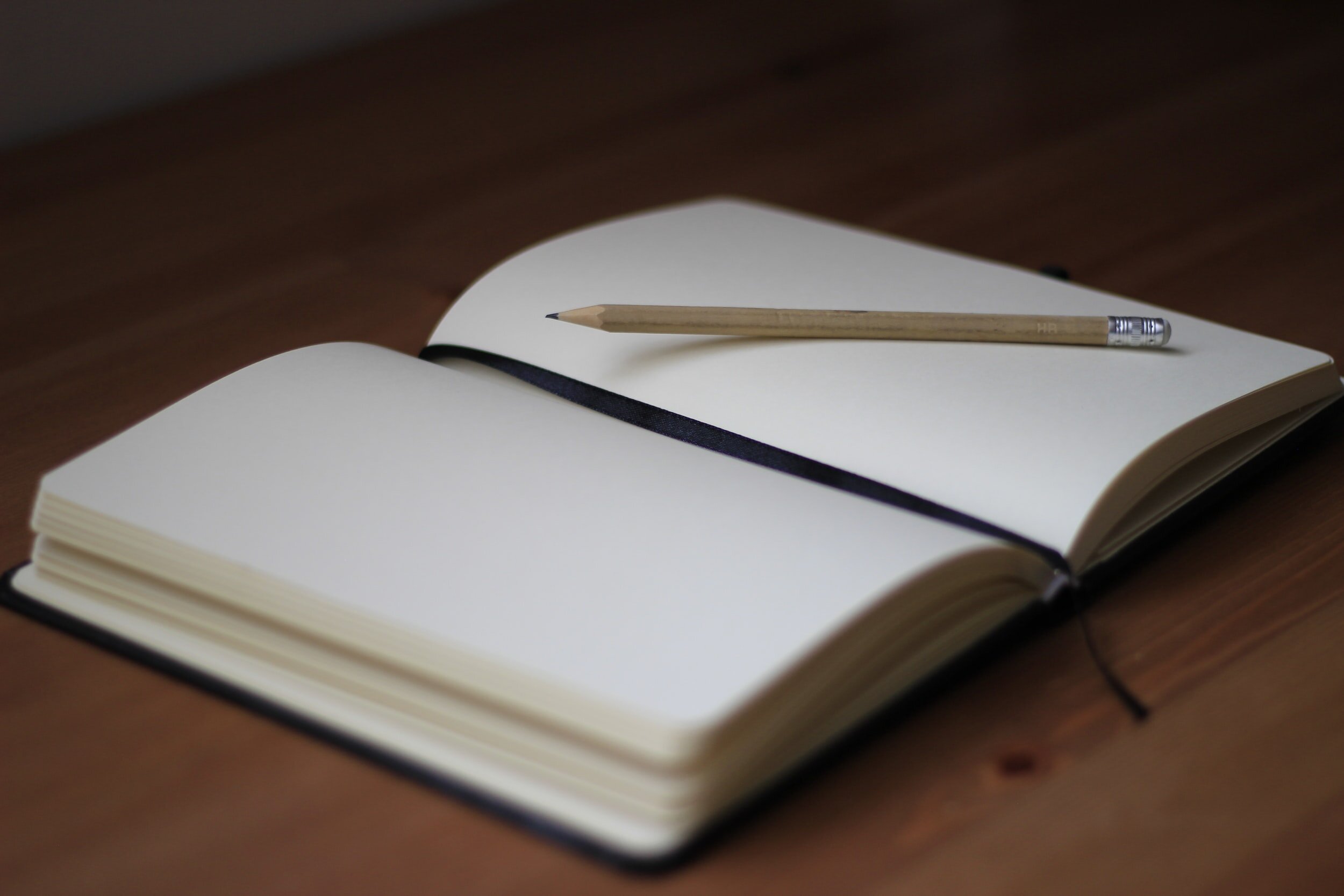 Picture of on open notebook with a pencil on top of it. Image by Jan Kahanek on Unsplash