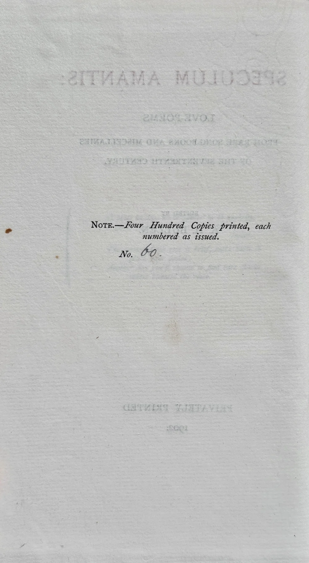 Speculum Amantis - Privately Printed, 1902