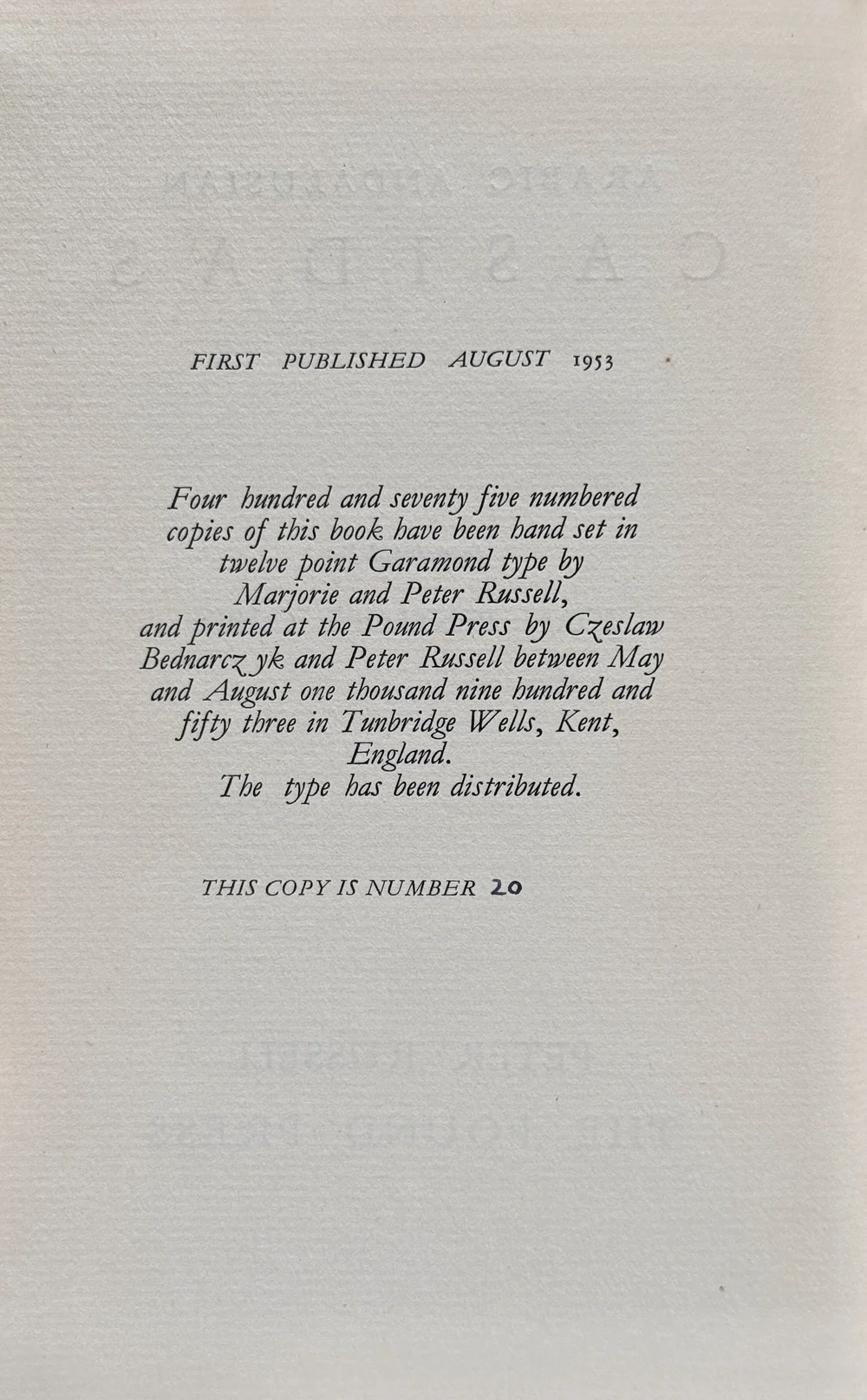Arabic Anadulsian Casidas - The Pound Press, 1935