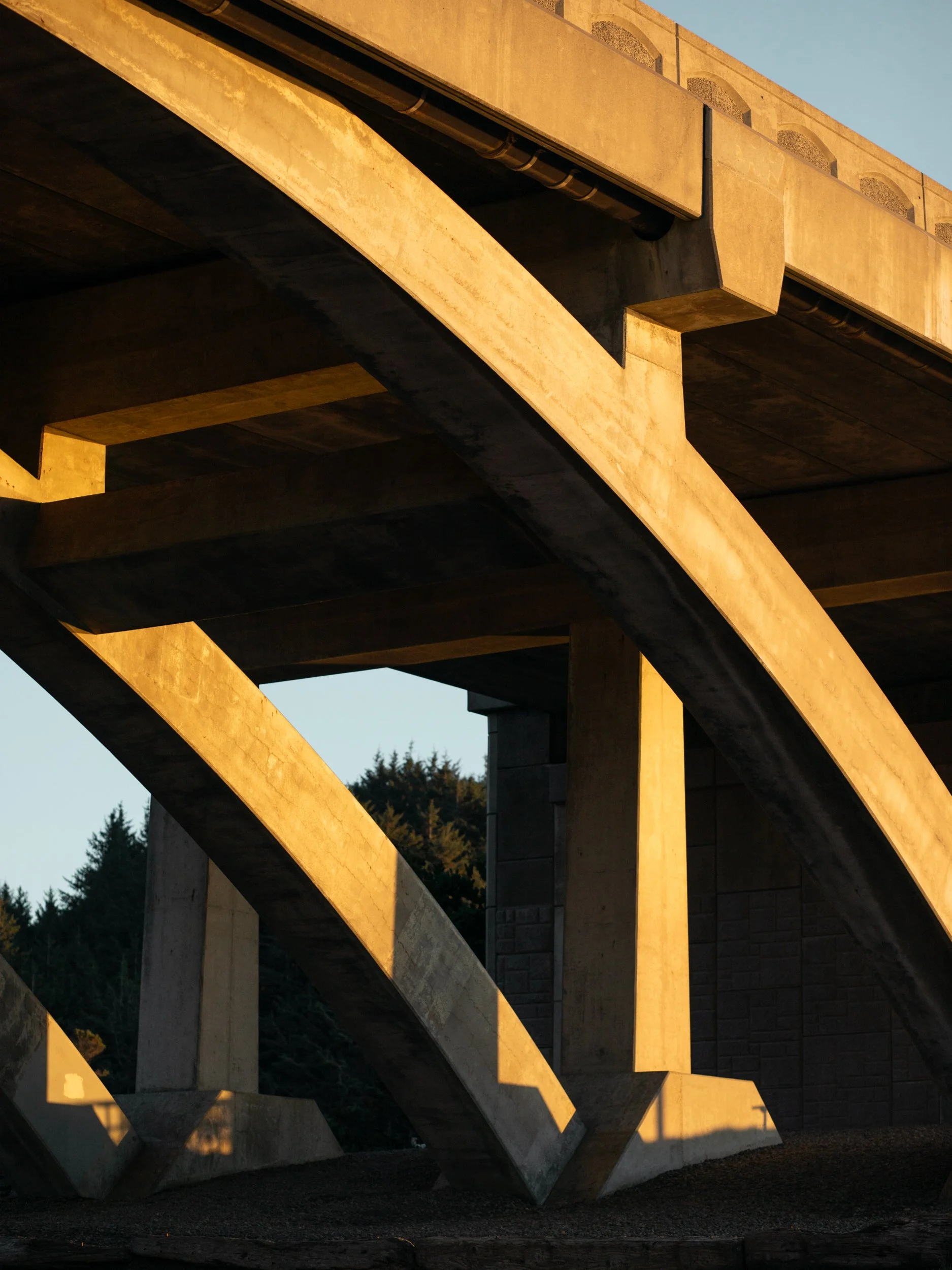 architectural detail of bridge at sunset