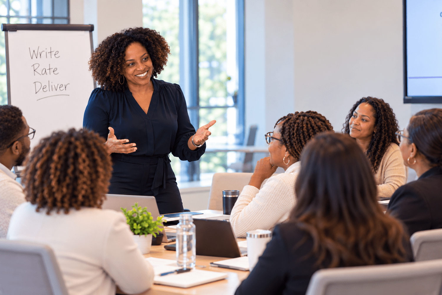 Quionna Allen leading a performance review workshop for managers