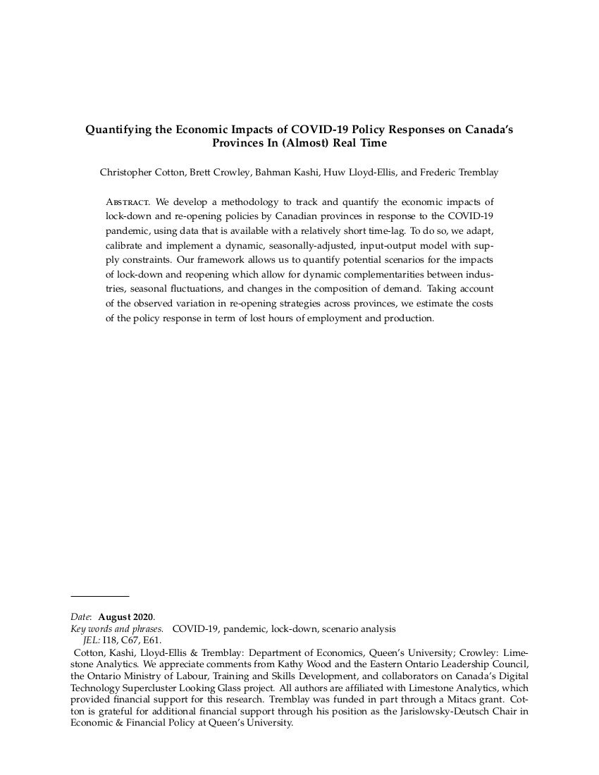 Quantifying the Economic Impacts of COVID-19 Policy Responses on Canada’s Provinces In (Almost) Real Time