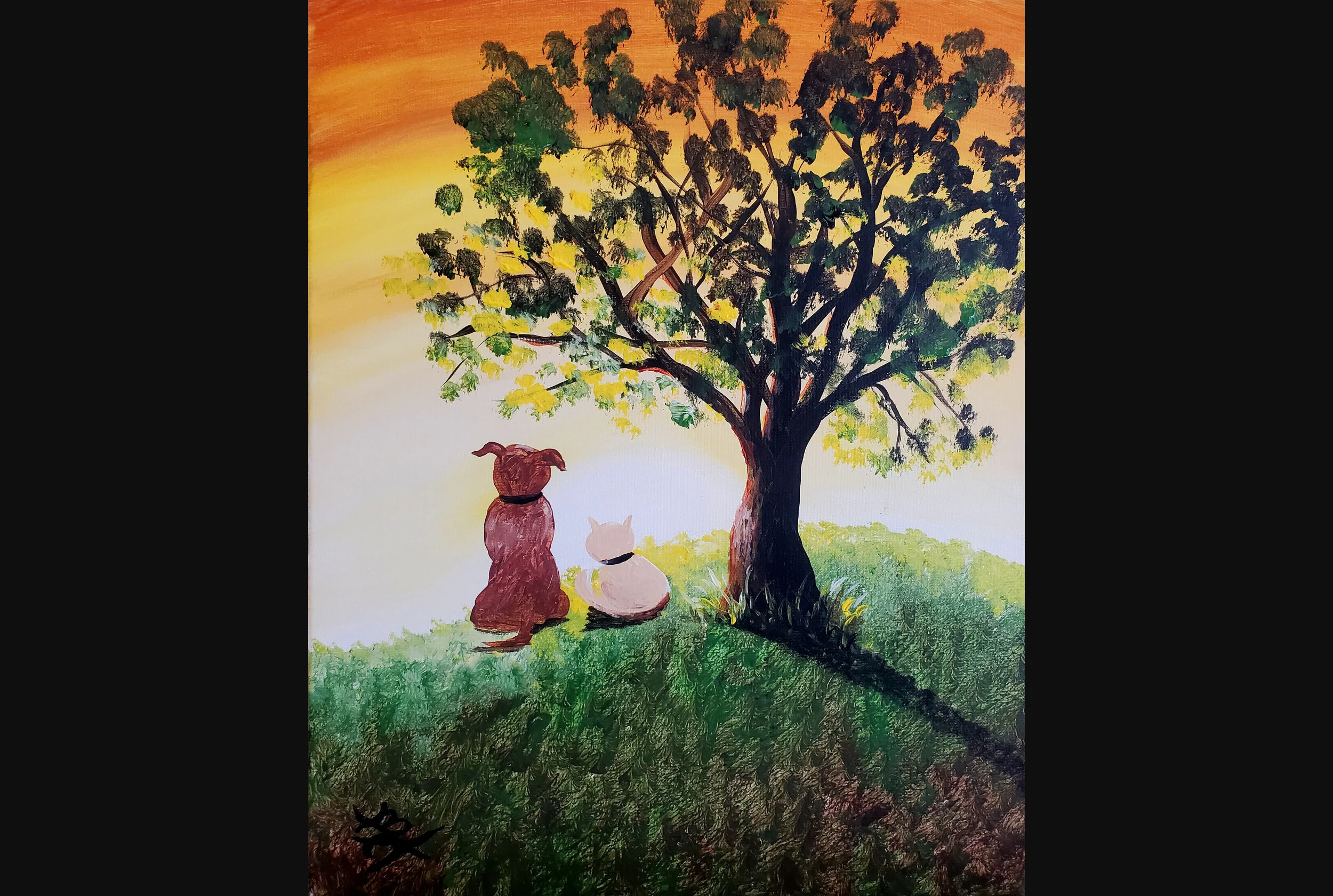 Dog and Cat Watching Sunset