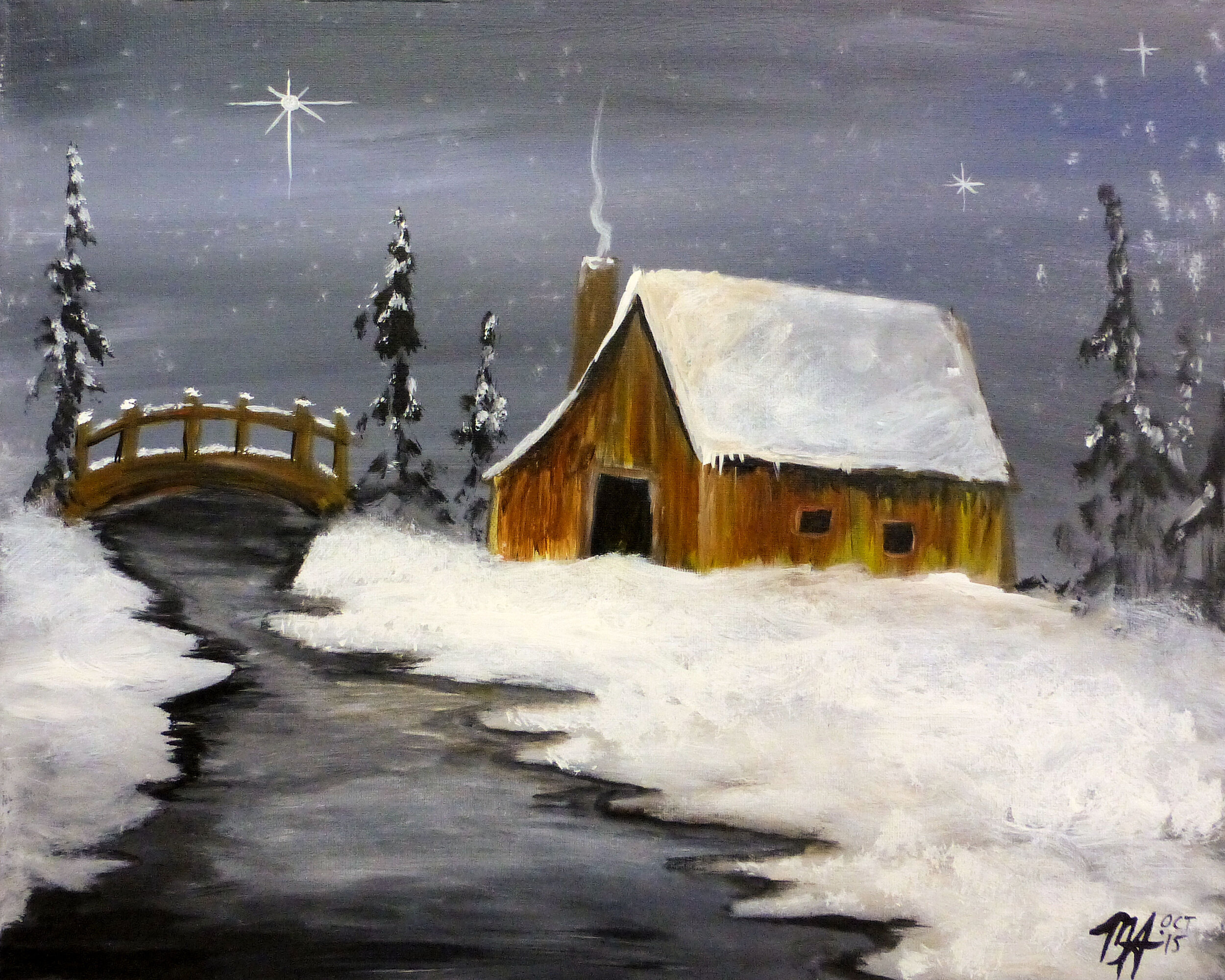 Winter Barn and Bridge