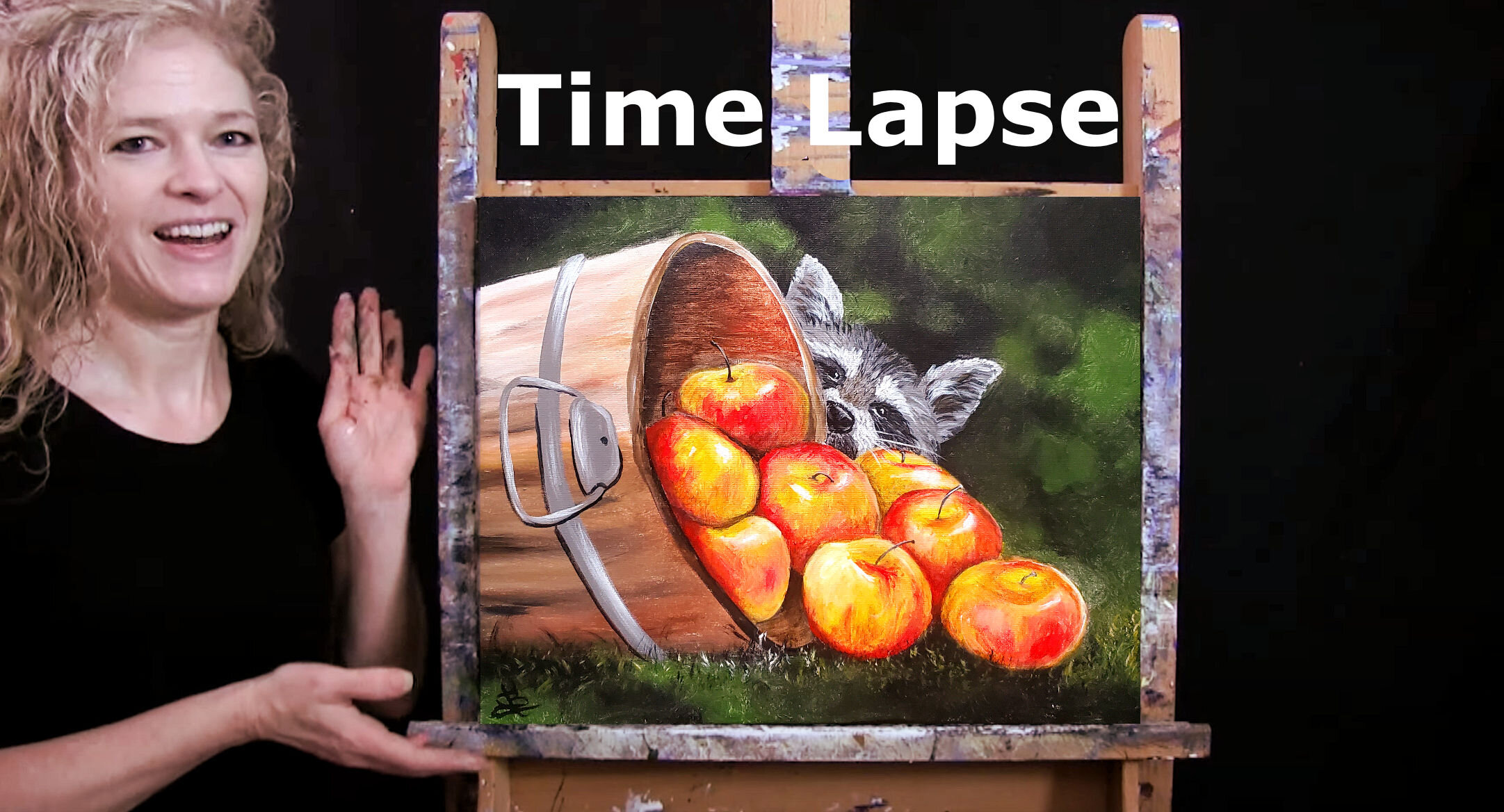 Racoon and Apple Barrel