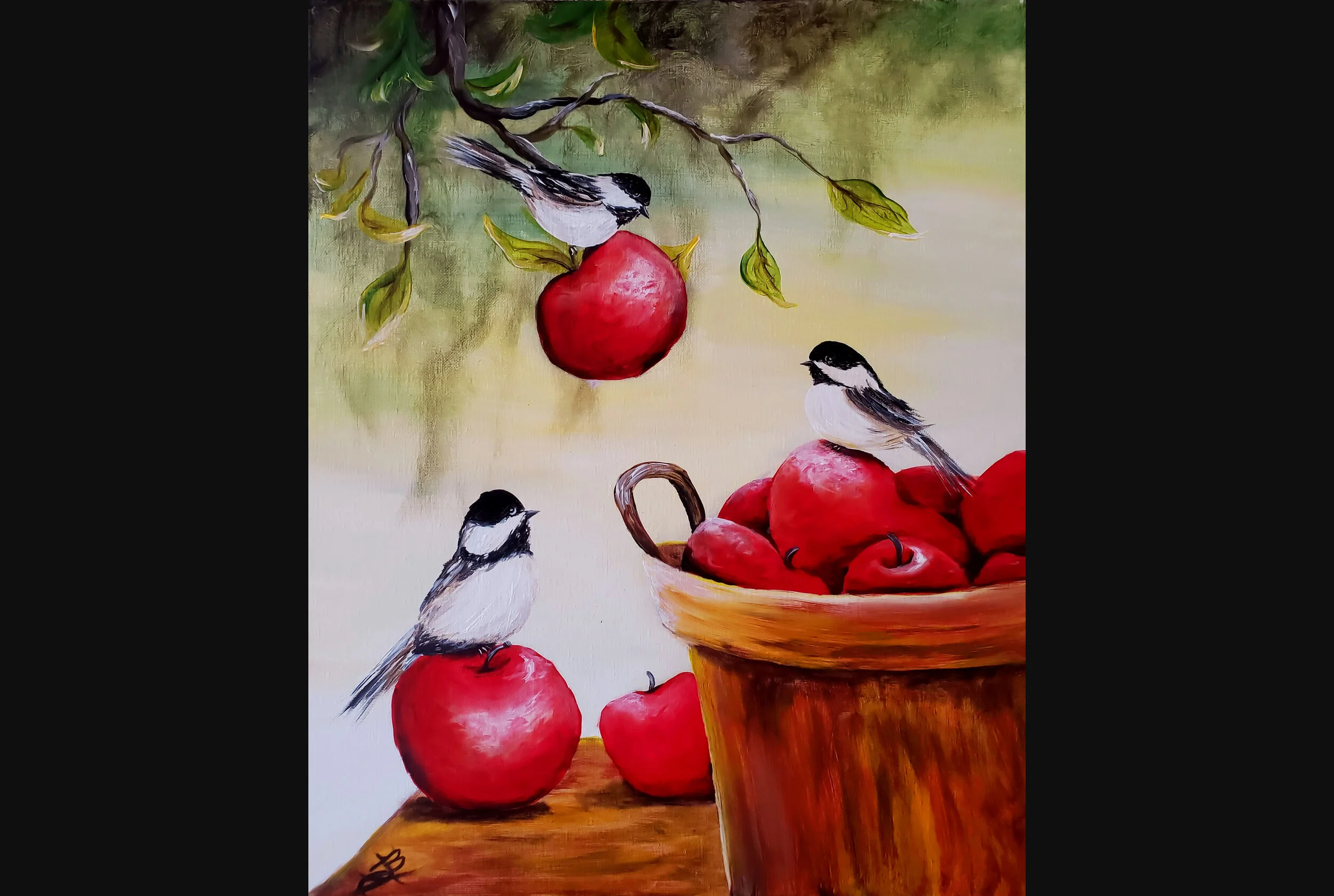 Birds and an Apple Barrel