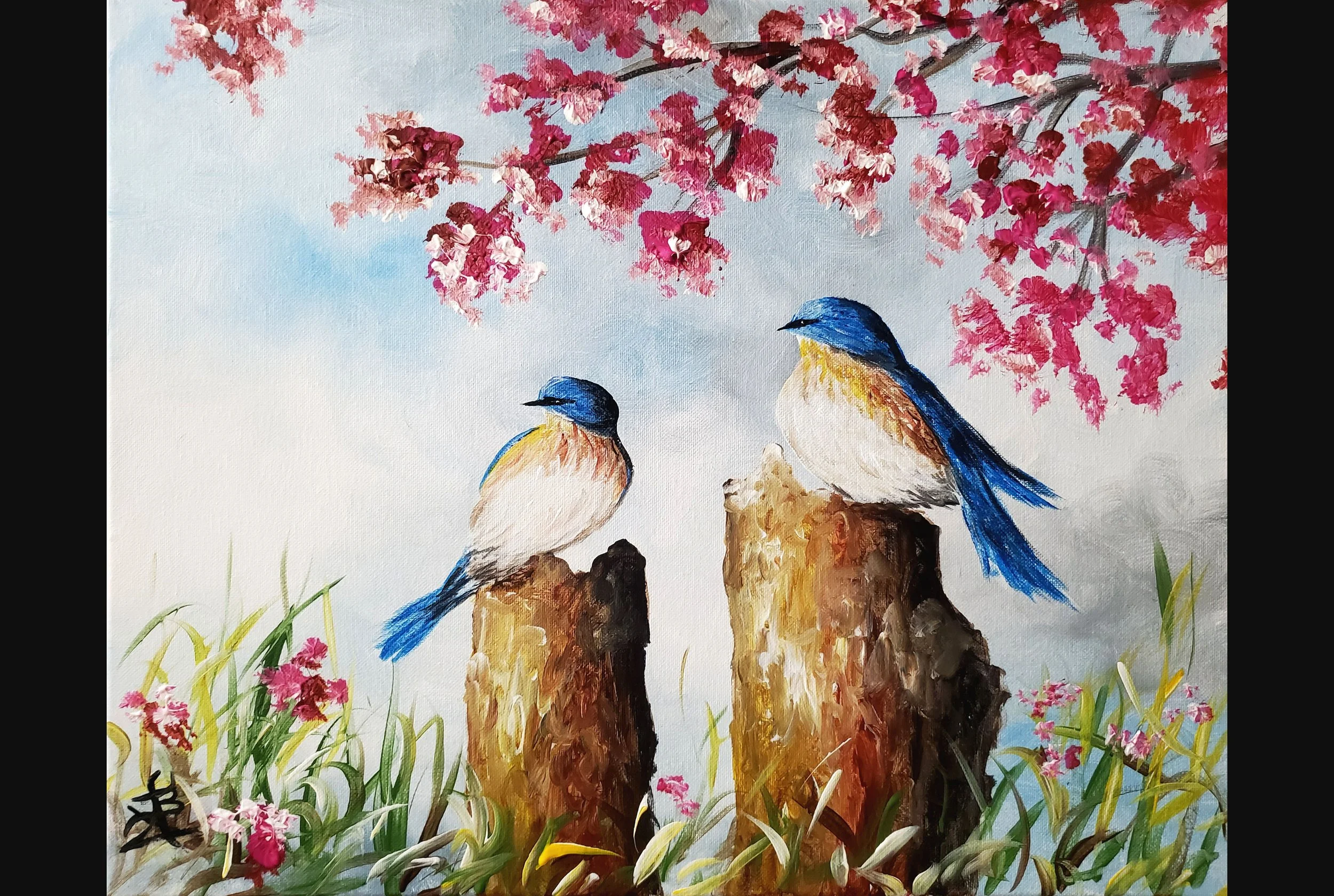 Blossoming Blue Birds