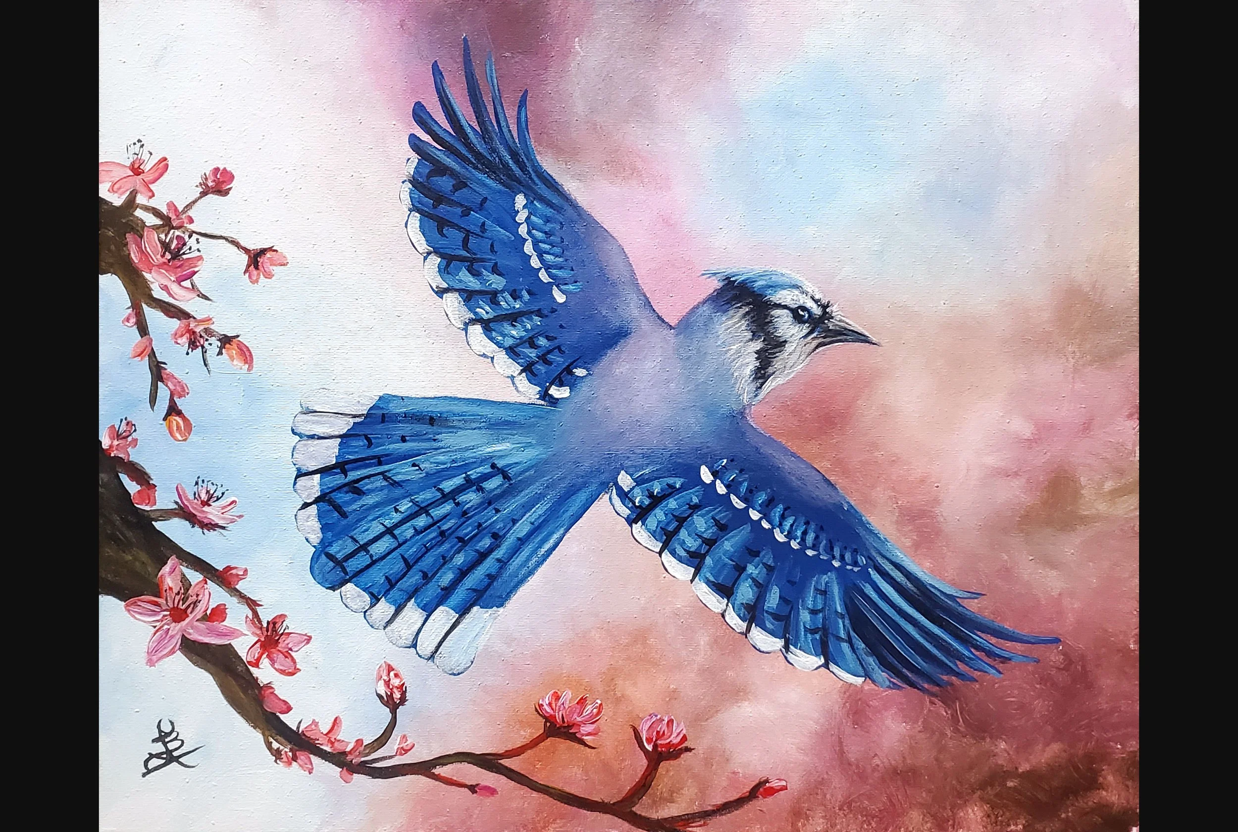 Cherry Blossom Blue Jay