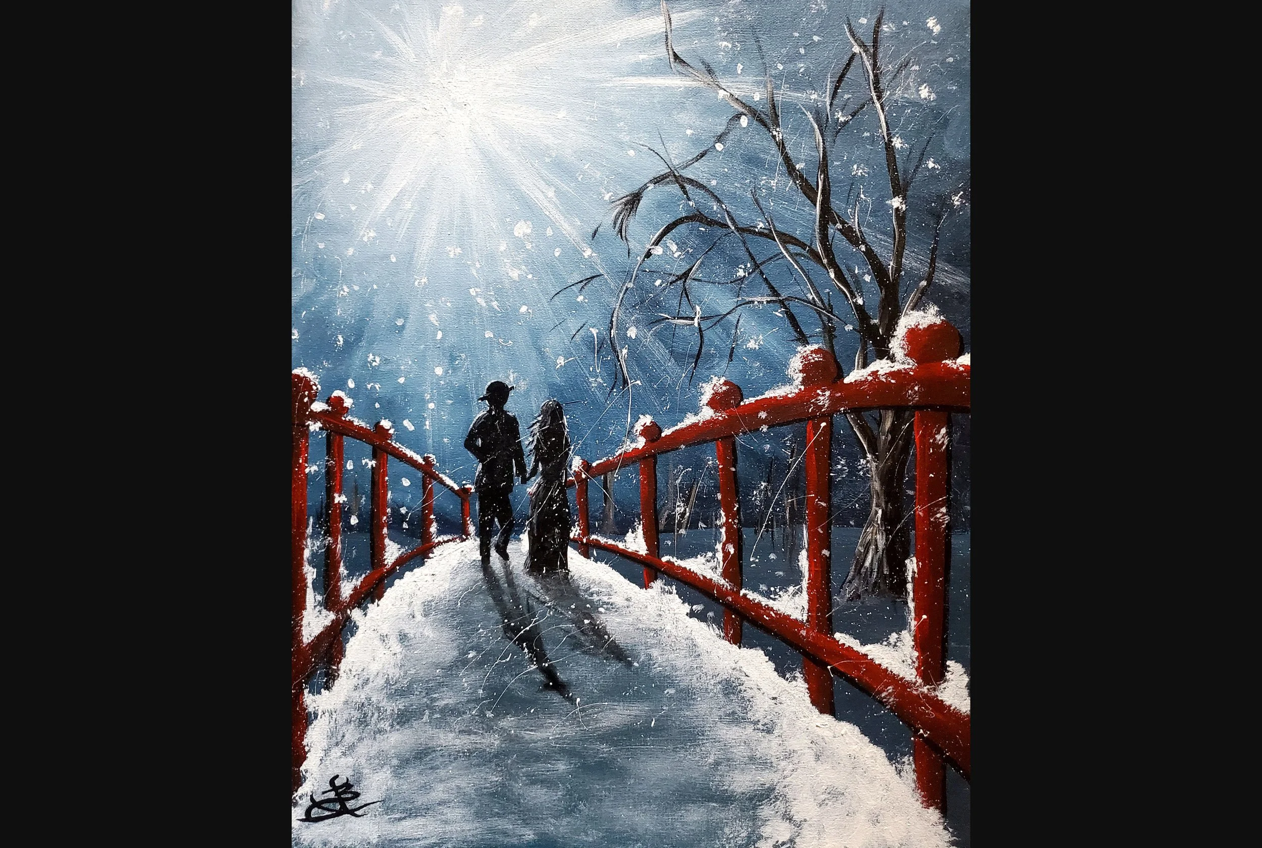 Winter Stroll Over Bridge