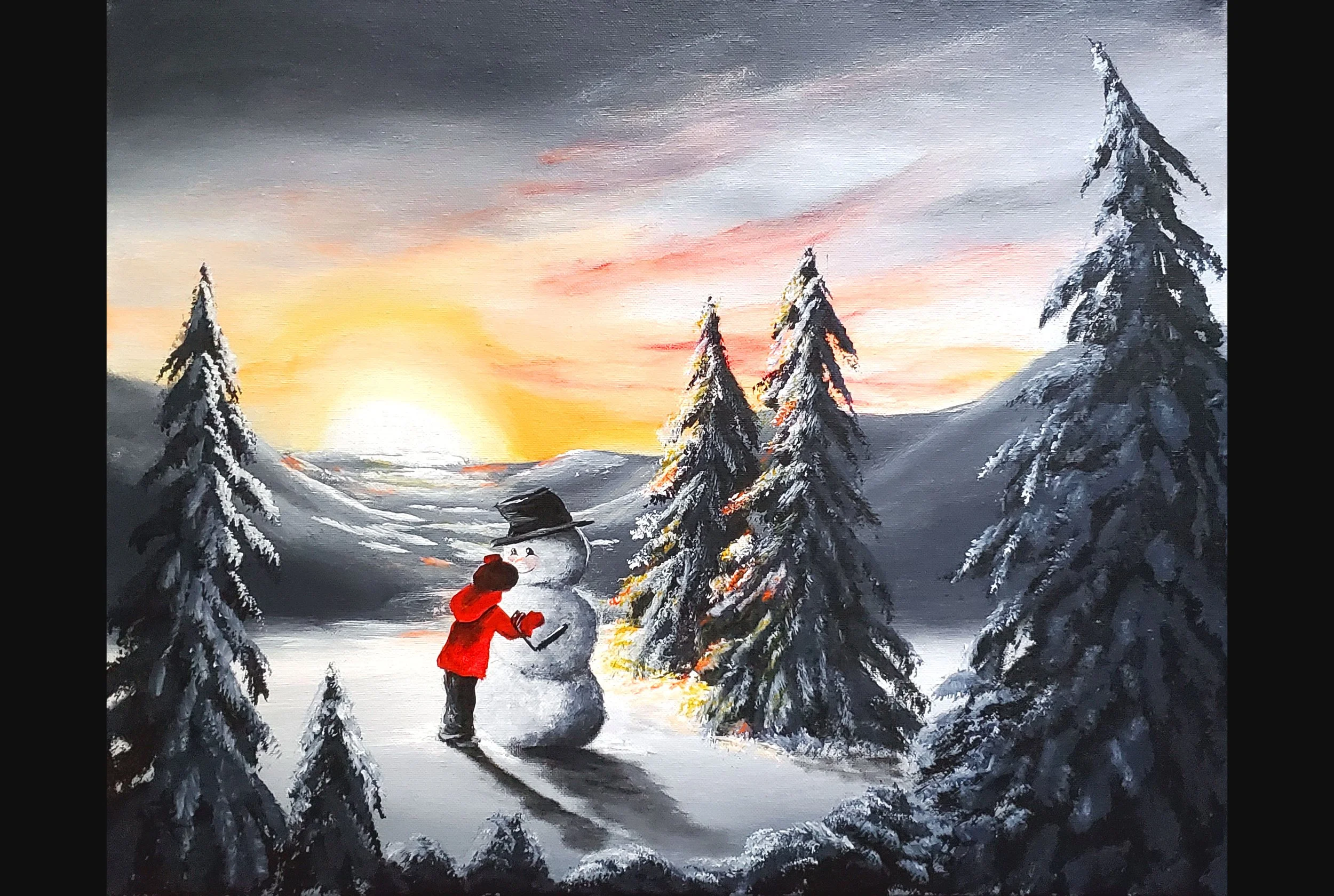 Sunset Snowman Hugs