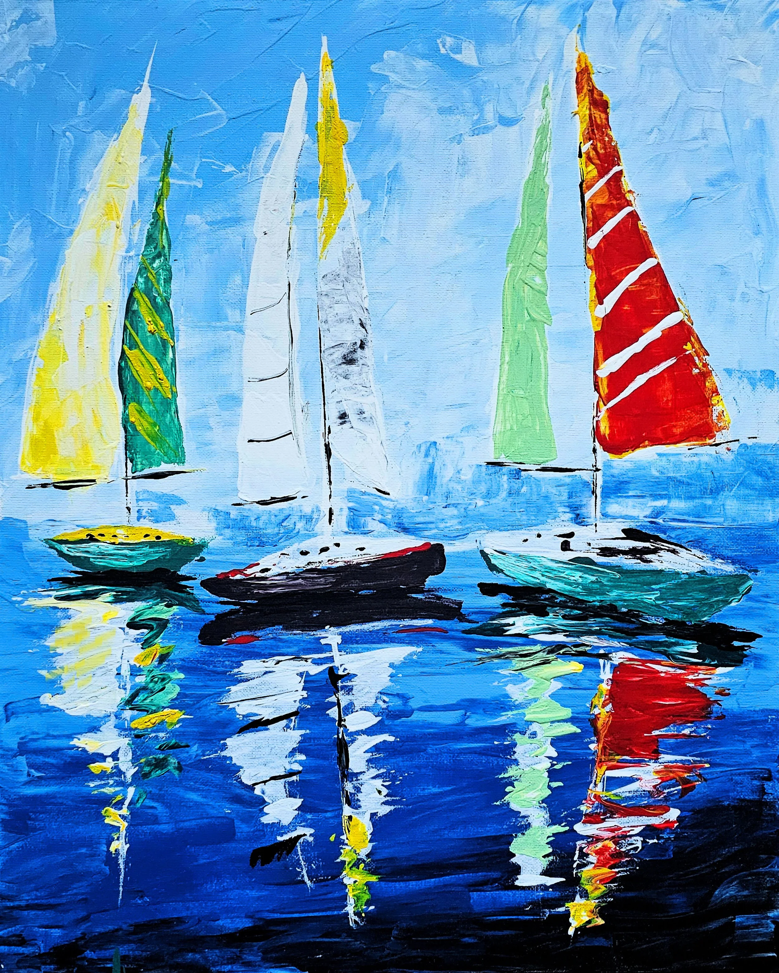 Summer Sailboats with a Palette Knife