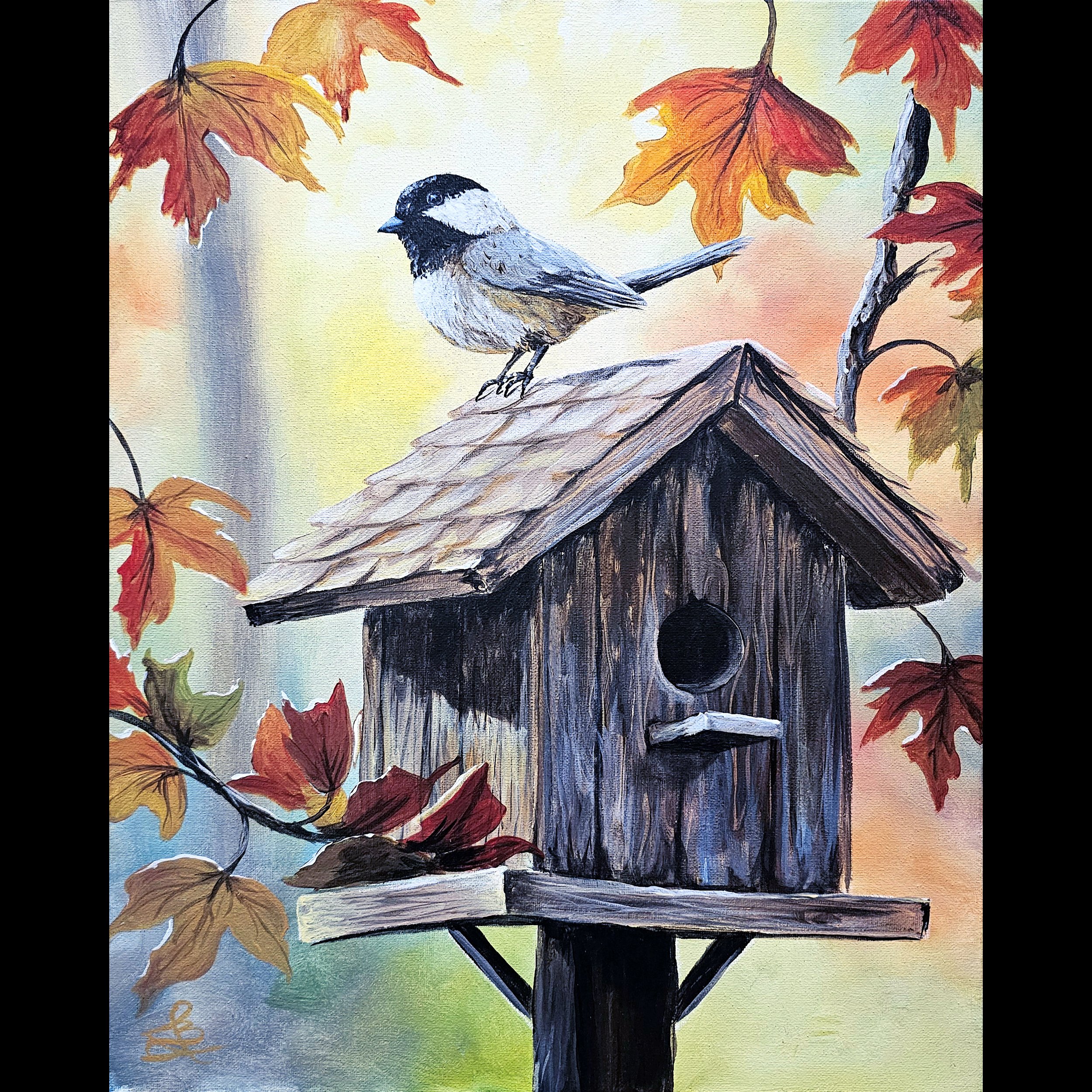 Autumn Birdhouse Chicadee