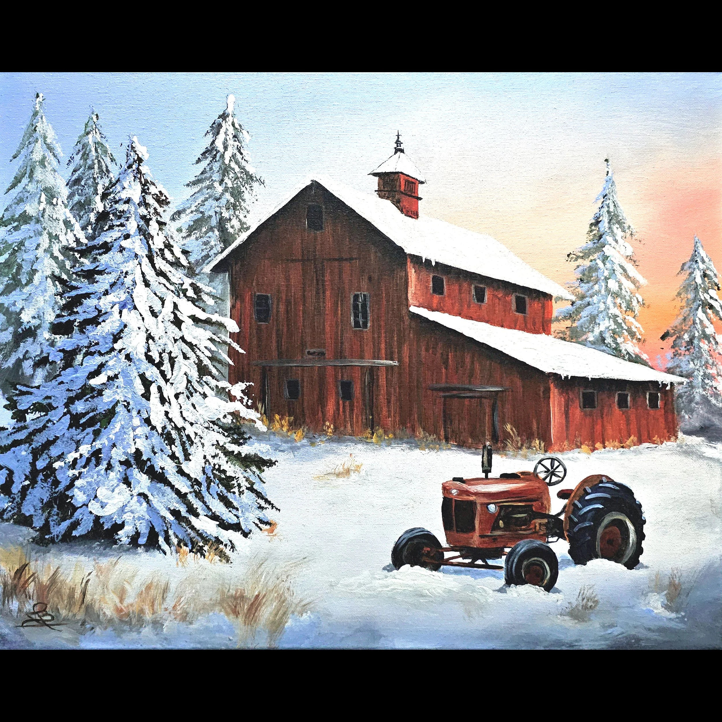 Winter Tractor and Barn