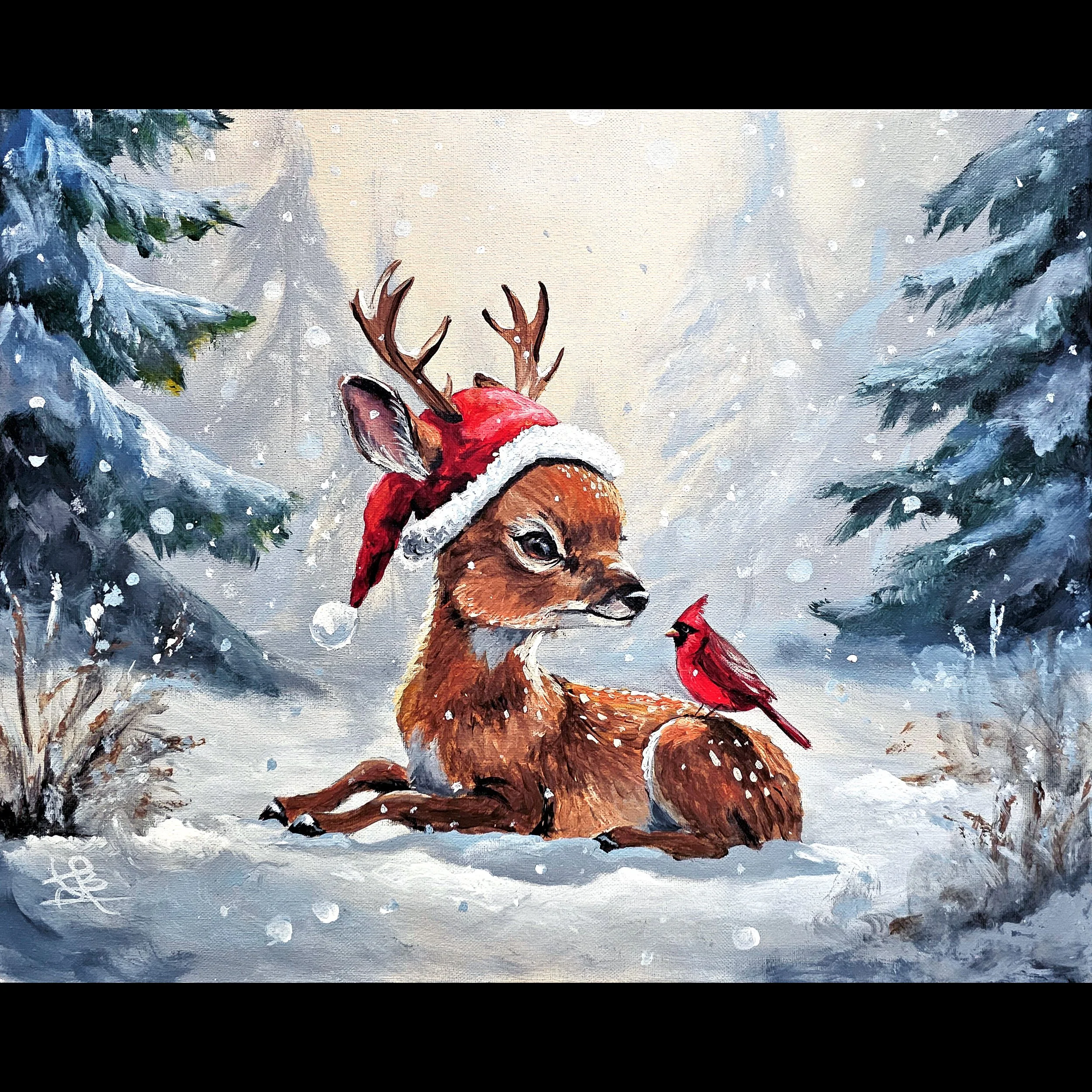 Baby Deer and Cardinal