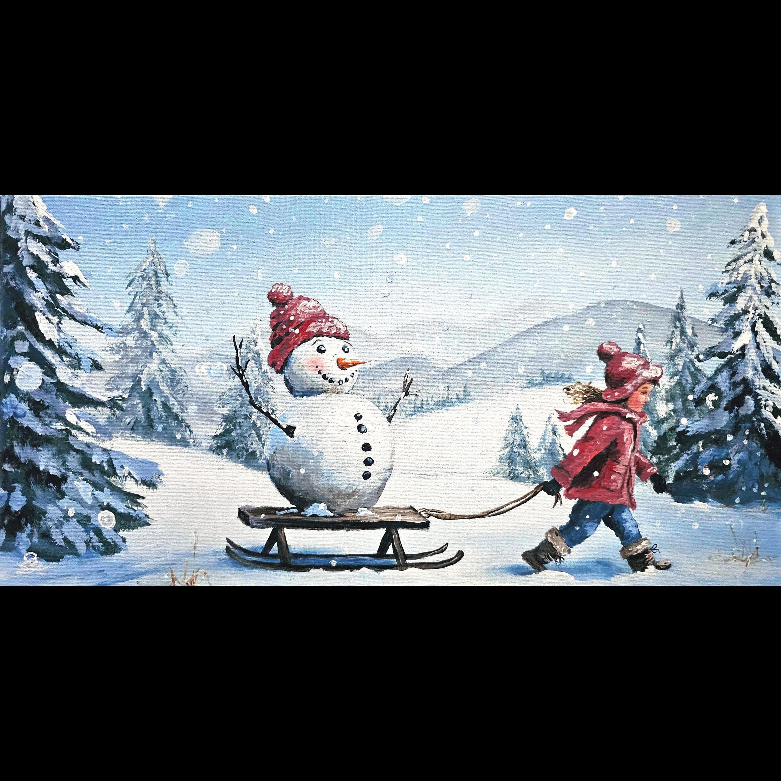 Girl and Her Snowman