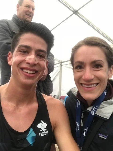 In the tent post-marathon.