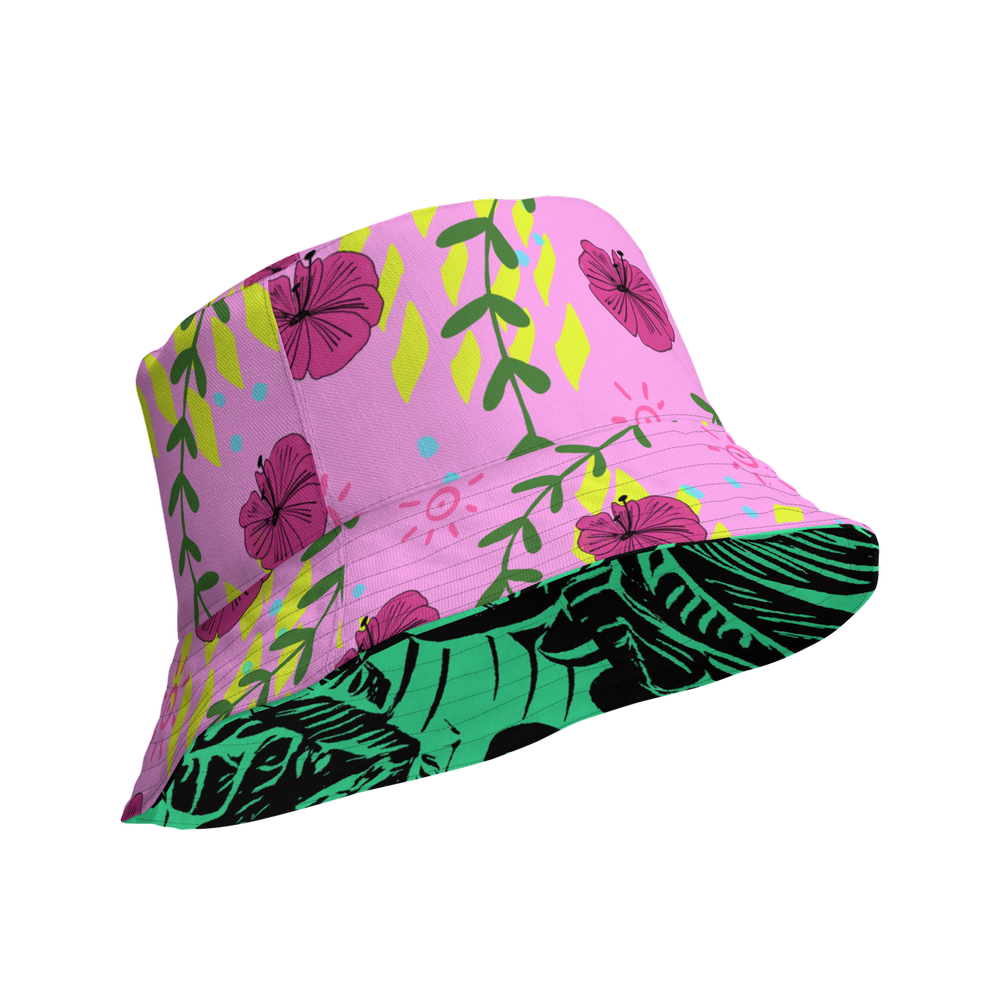 Reversible tropical print bucket hat for spring and summer