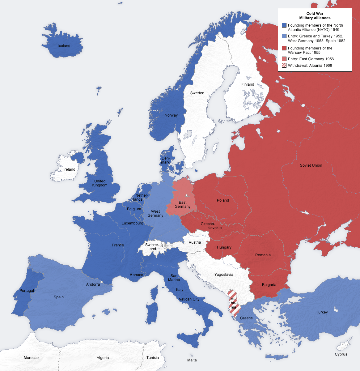 Under den kolde krig blev Europa opdelt i en Øst- og Vestblok. Grænsen var både fysisk og ideologisk med forskellige politiske og økonomiske systemer.