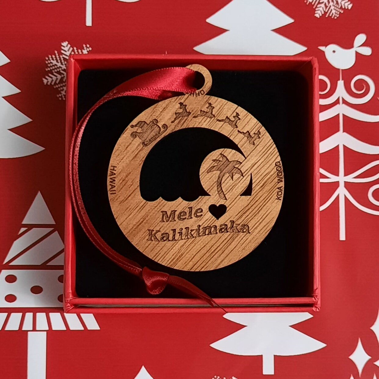 Koa Wood Ornament: Santa's Sleigh