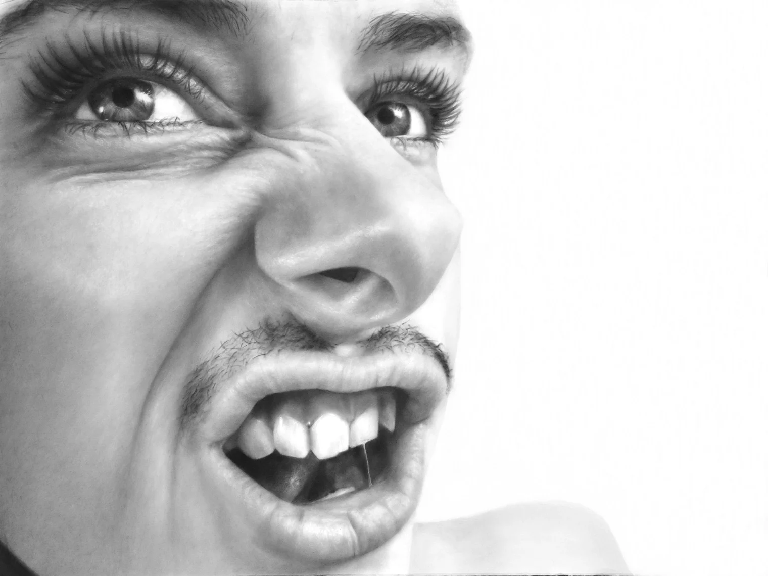 Crowd Pleaser (Self Portrait with Mustache), Graphite on paper, 38 x 50 inches