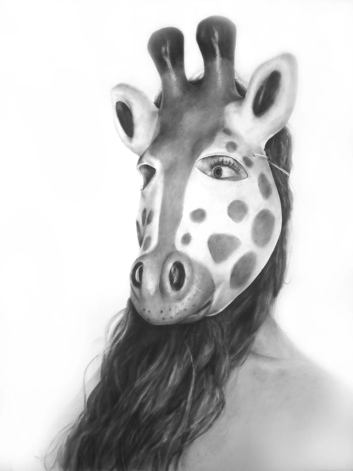 Self Portrait as Giraffe, Graphite on paper, 50 x 38 inches