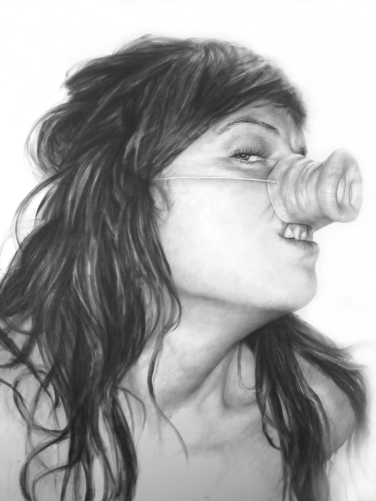 Self Portrait as Pig #1, Graphite on paper, 50 x 38 inches