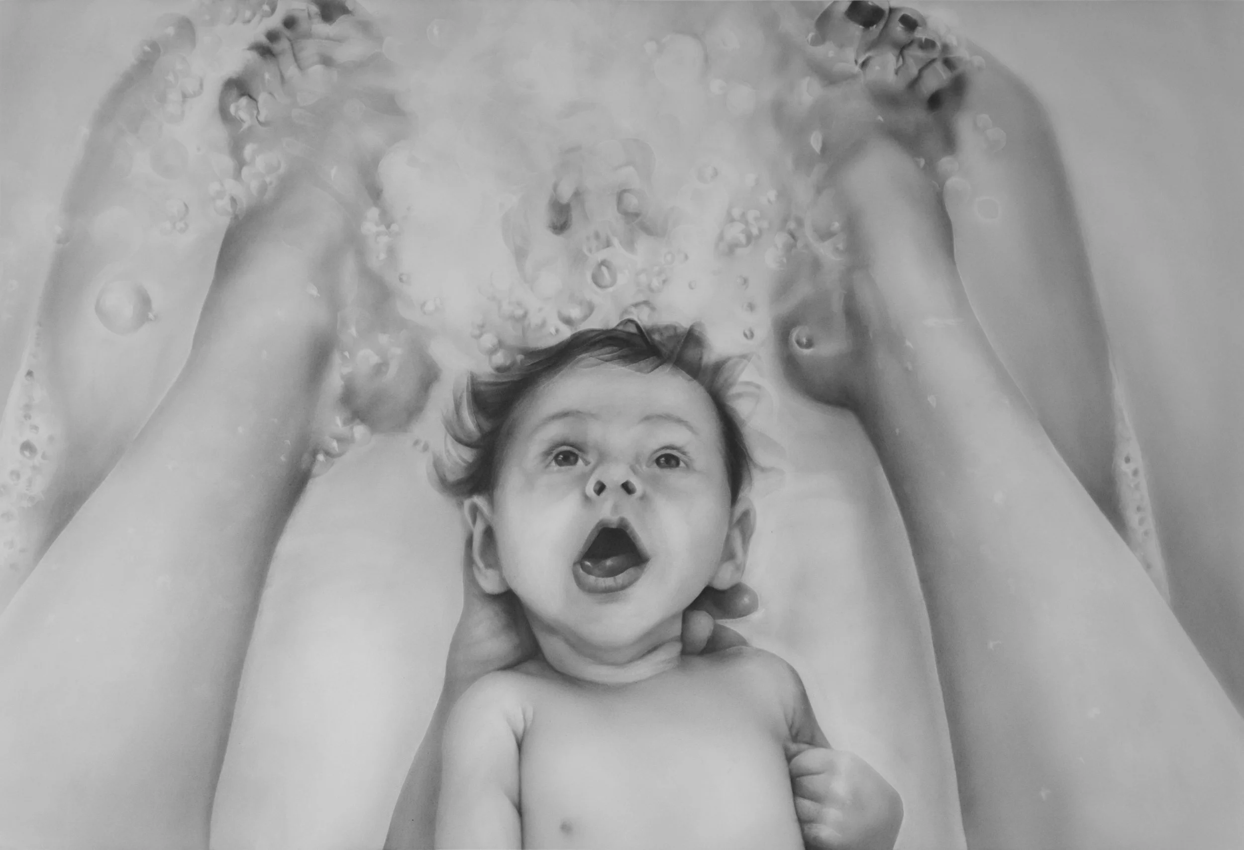 Origin (Bathing Together), Graphite on paper, 30 x 44 inches
