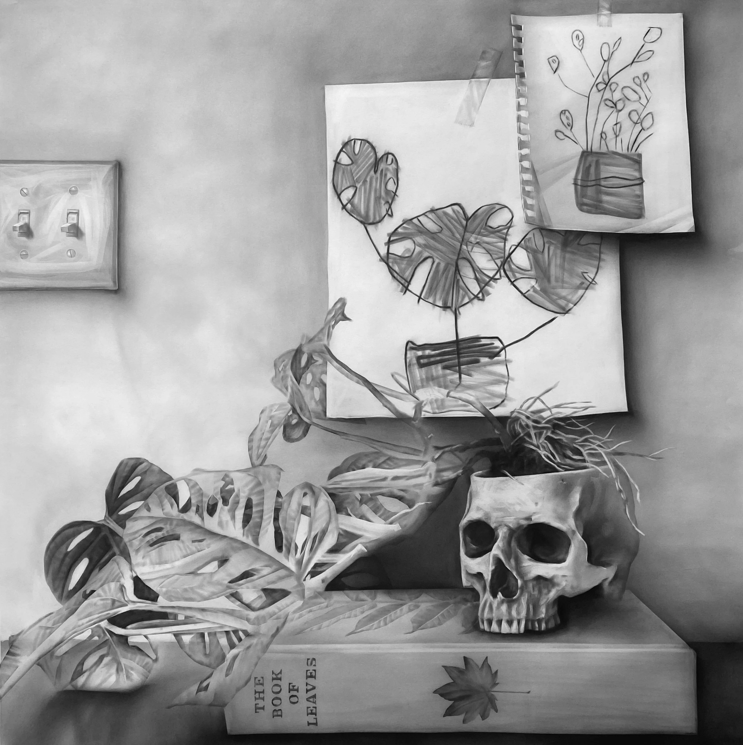 Book of Leaves: Kosuth, Graphite, 50 x 50 inches