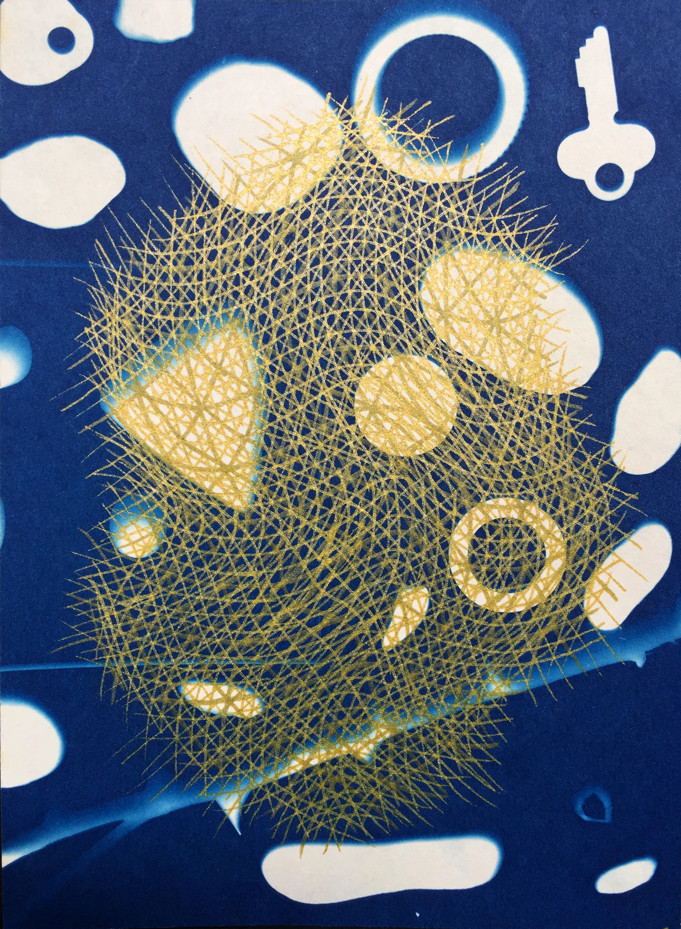  Untitled, gold pen drawing on sunlight photogram, 7.5 x 5.5 in. 