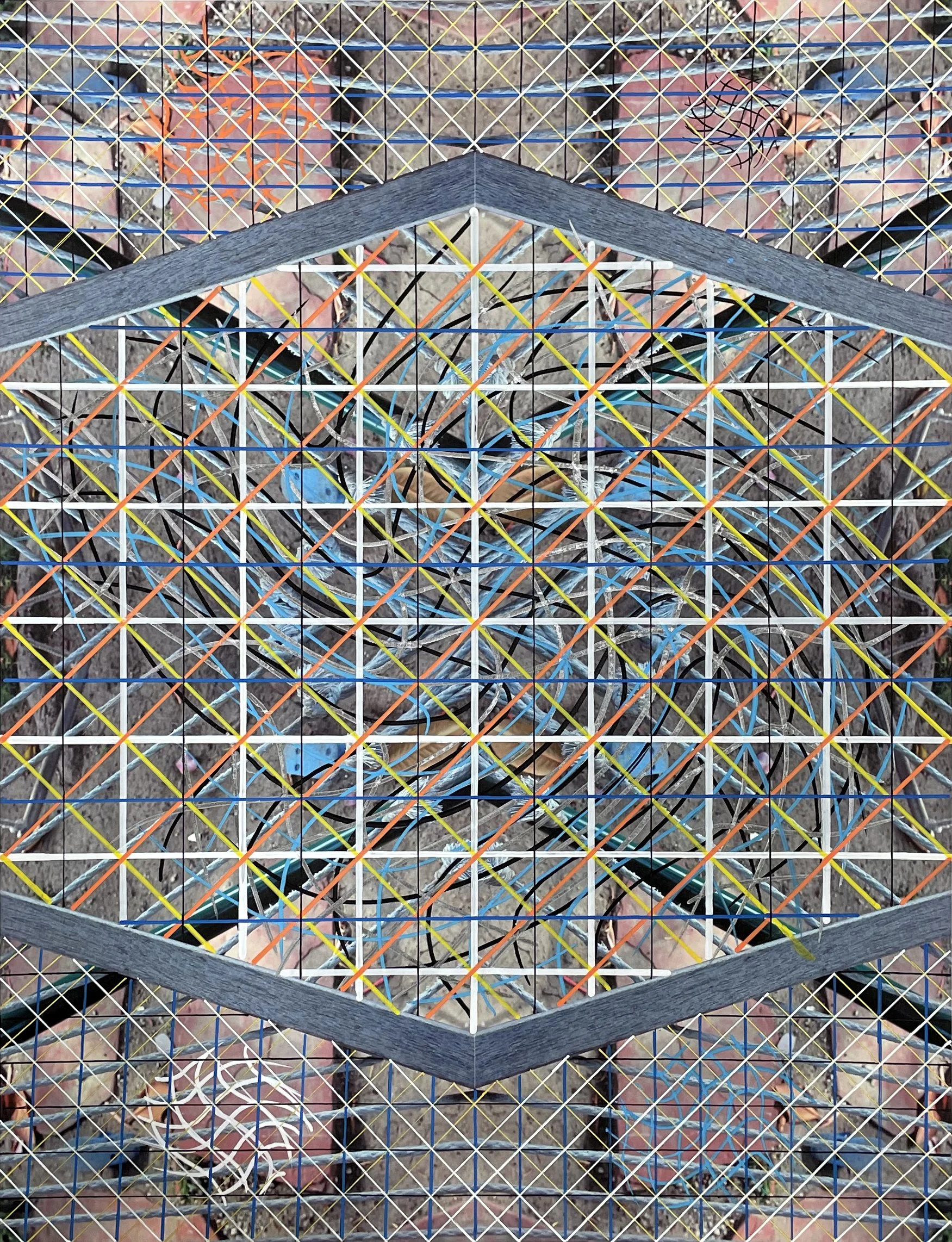  Grid on Hammock, acrylic pens on digital photo print, 17 × 22 in. 