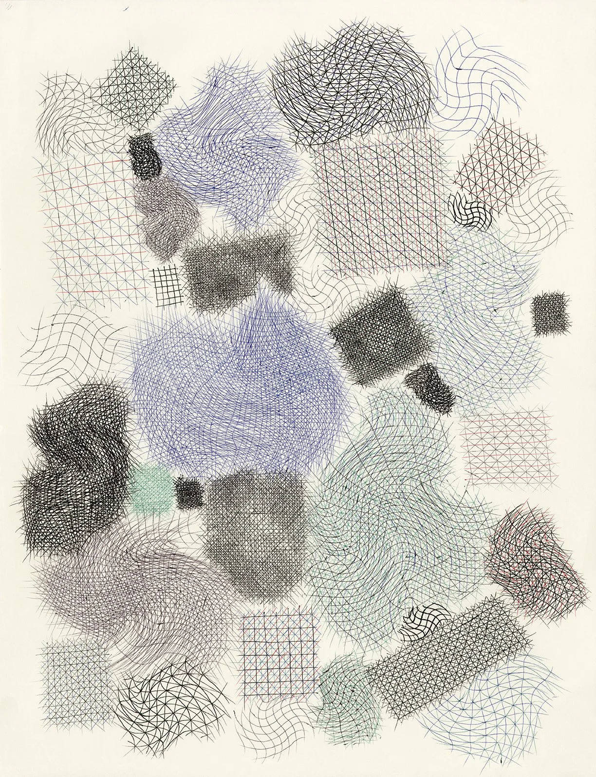  Grid Soup, ballpoint and black pens, 17 × 22.25 in. 