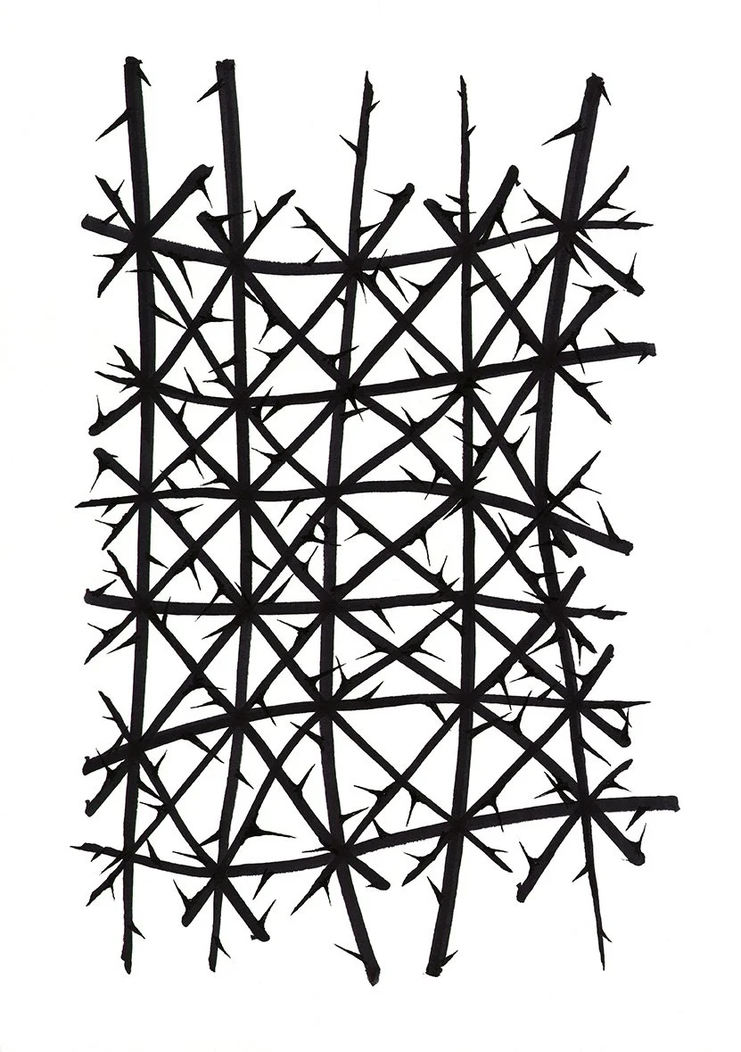 Rose Branch Grid, black ink on paper, 11.5 × 16.5 in. 