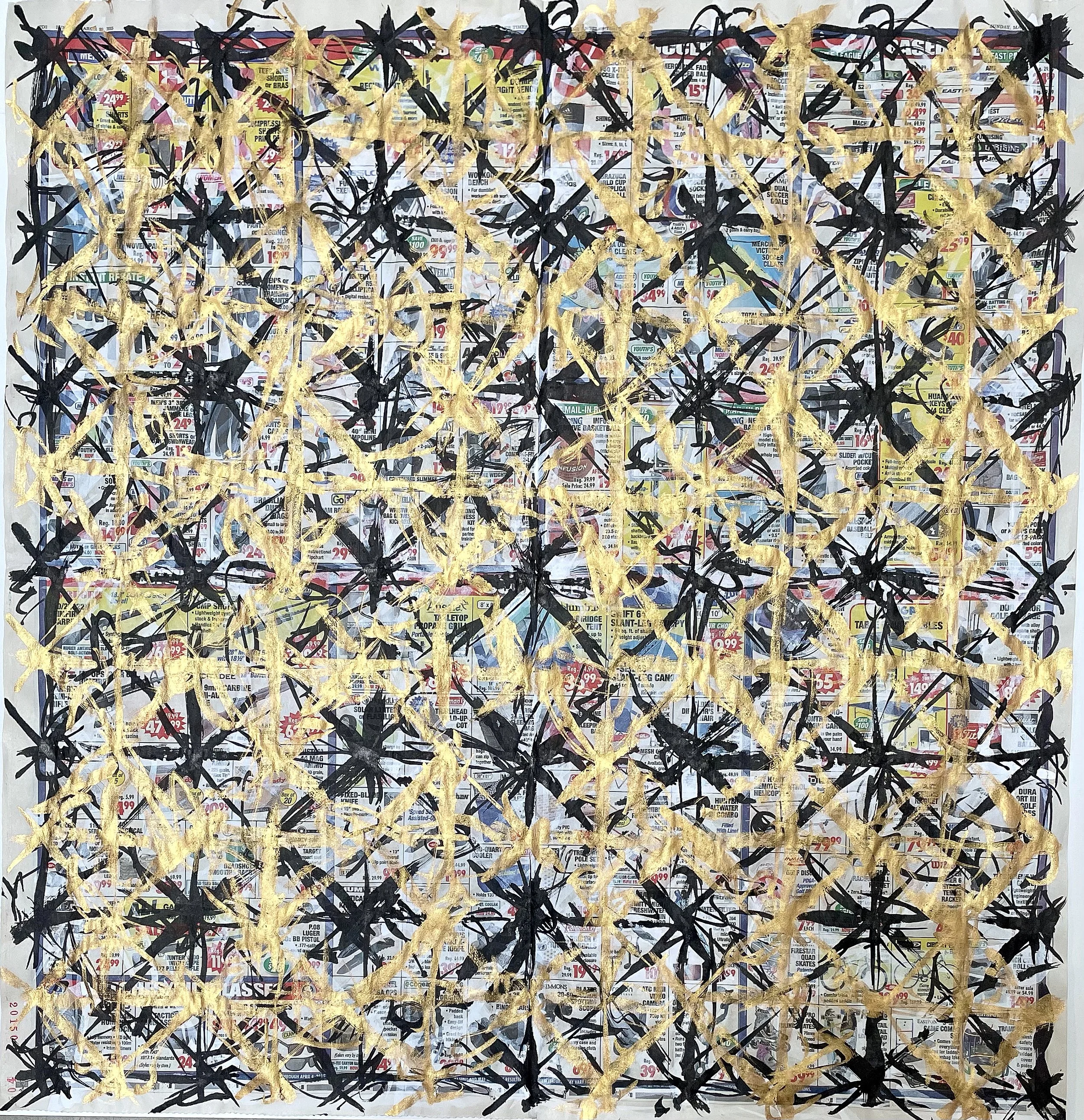 Grid on the Times, gouache on LA Times newspaper, 22.75 x 21.75 in. 