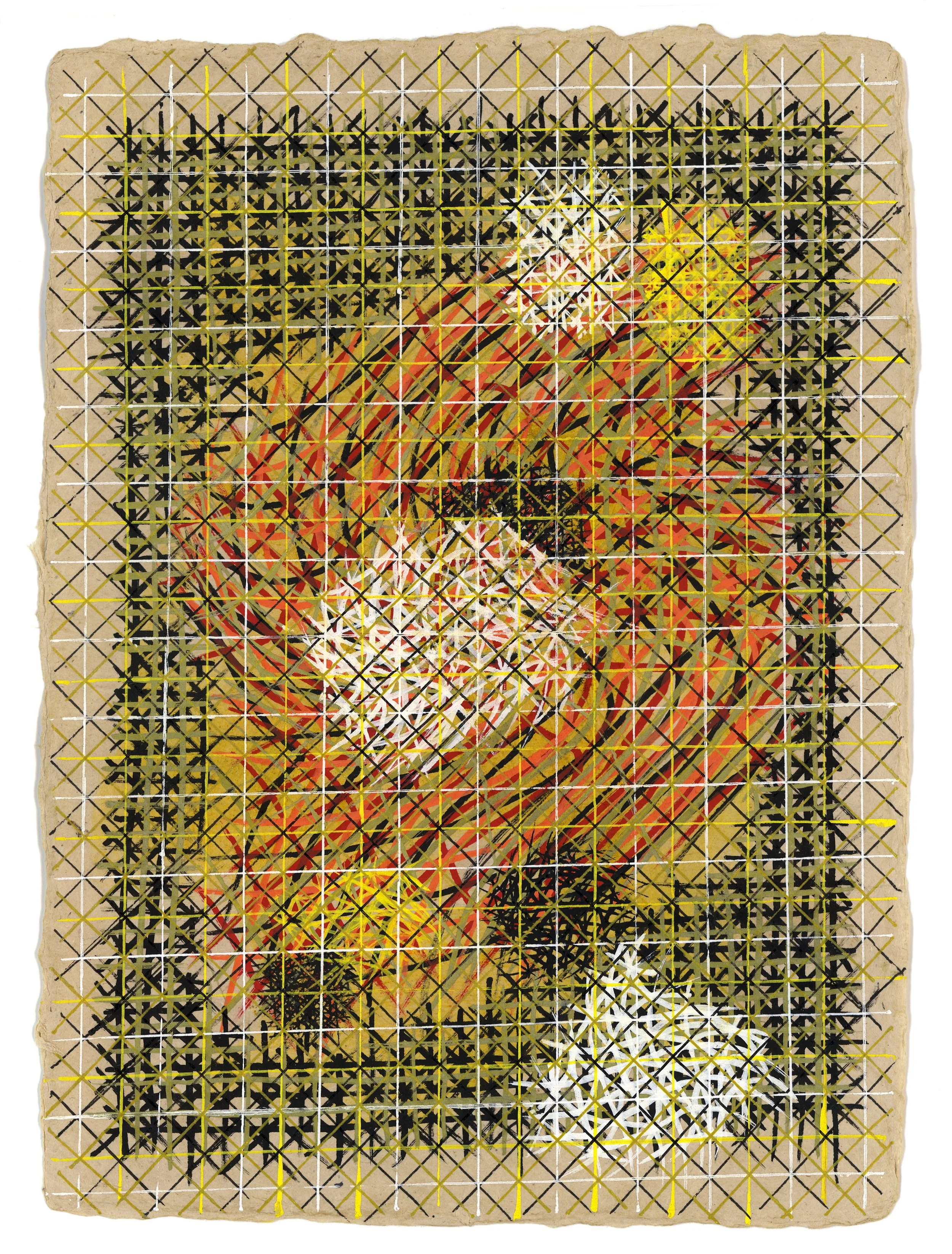  Grid Flame, acrylic pens handmade paper, 9 × 12 in. 