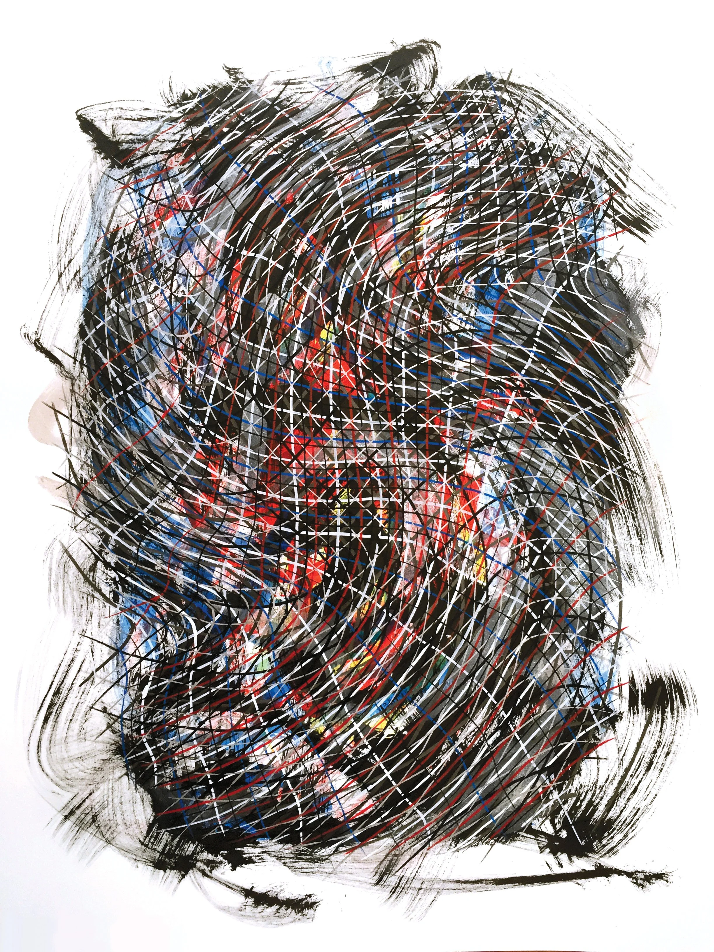  Grid Walking, gouache and acrylic pens on watercolor paper, 22”x29.8 in. 