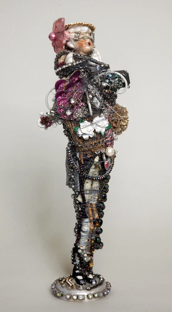 Jewelry Helper, 2016, mixed media sculpture with encaustic, 14 x 4.75 x 4.25 inches