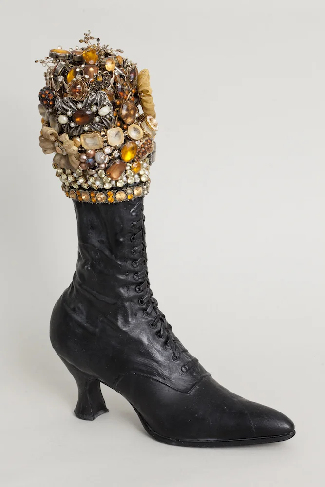 Crowned Boot, 2015, mixed media sculpture with encaustic, 14.5 x 10 x 4.5 inches