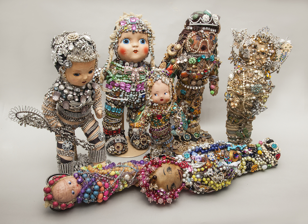 Doll Group, 2015, mixed media sculpture with encaustic, various sizes