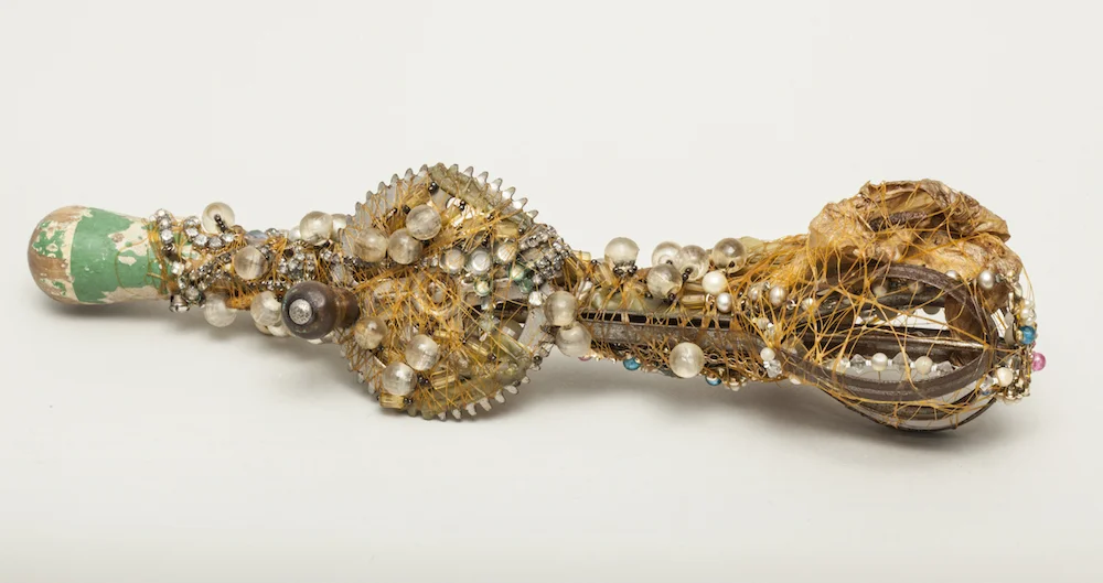 Wrapped Eggbeater, 2015, mixed media sculpture with encaustic, 3.75 x 14 x 3.75 inches