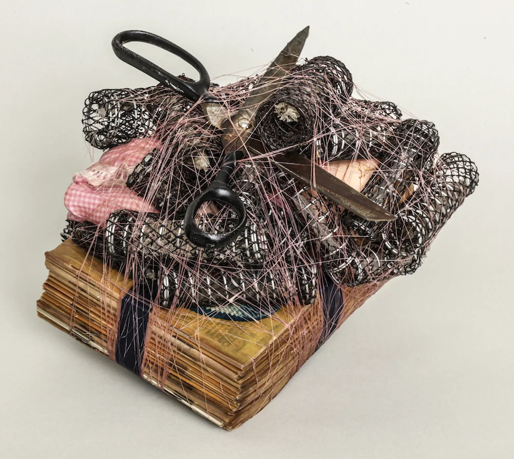 A Penny Saved is a Penny Earned, 2014, mixed media sculpture with encaustic, 6 x 7 x 7.75 inches
