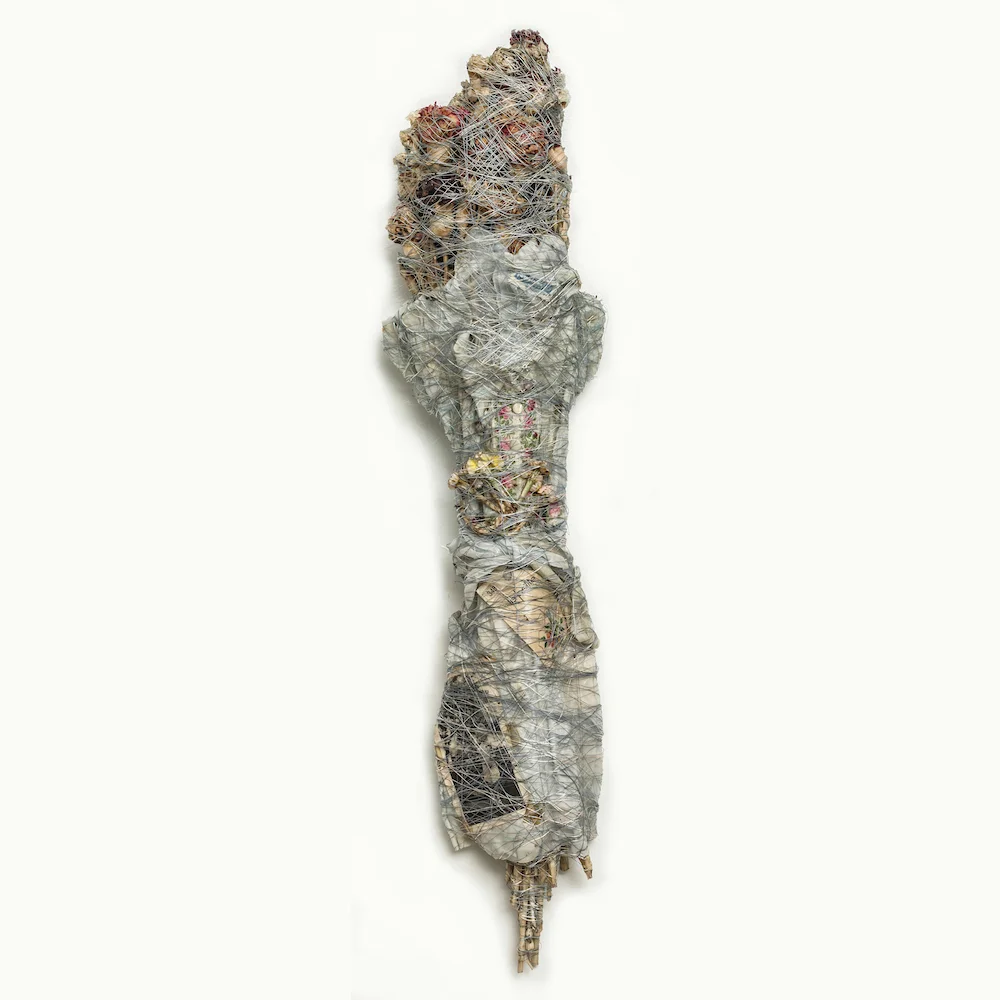 Bouquet with Blue Dress (la Petite), 2014, mixed media sculpture, 3 x 6.5 x 26 inches