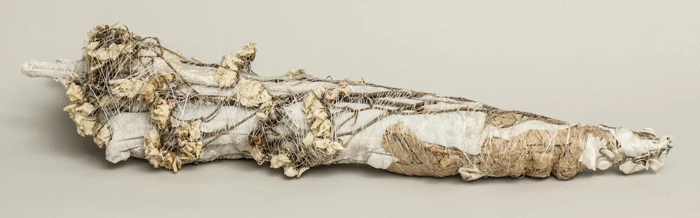 Long Line Bra with Dried Roses and Dress Patterns, 2014, mixed media sculpture, 4.5 x 5.75 x 23.25 inches