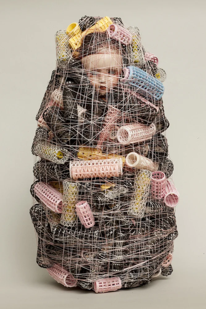 Roller Empress, 2014, mixed media sculpture with encaustic, 16.25 x 8 x 8 inches